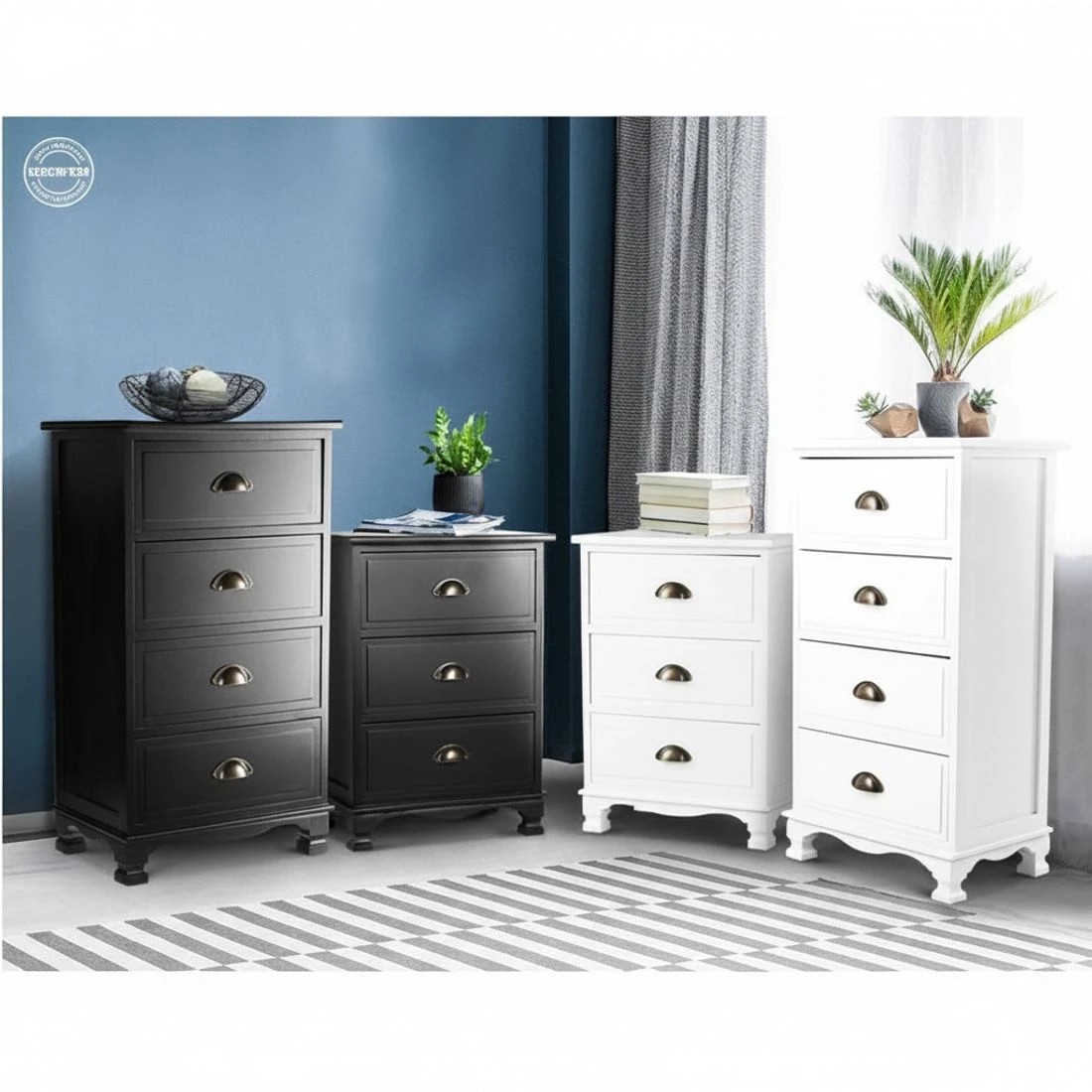 7 Artiss Bedside Table 3 Drawers Vintage - THYME - Black, 7 of 8