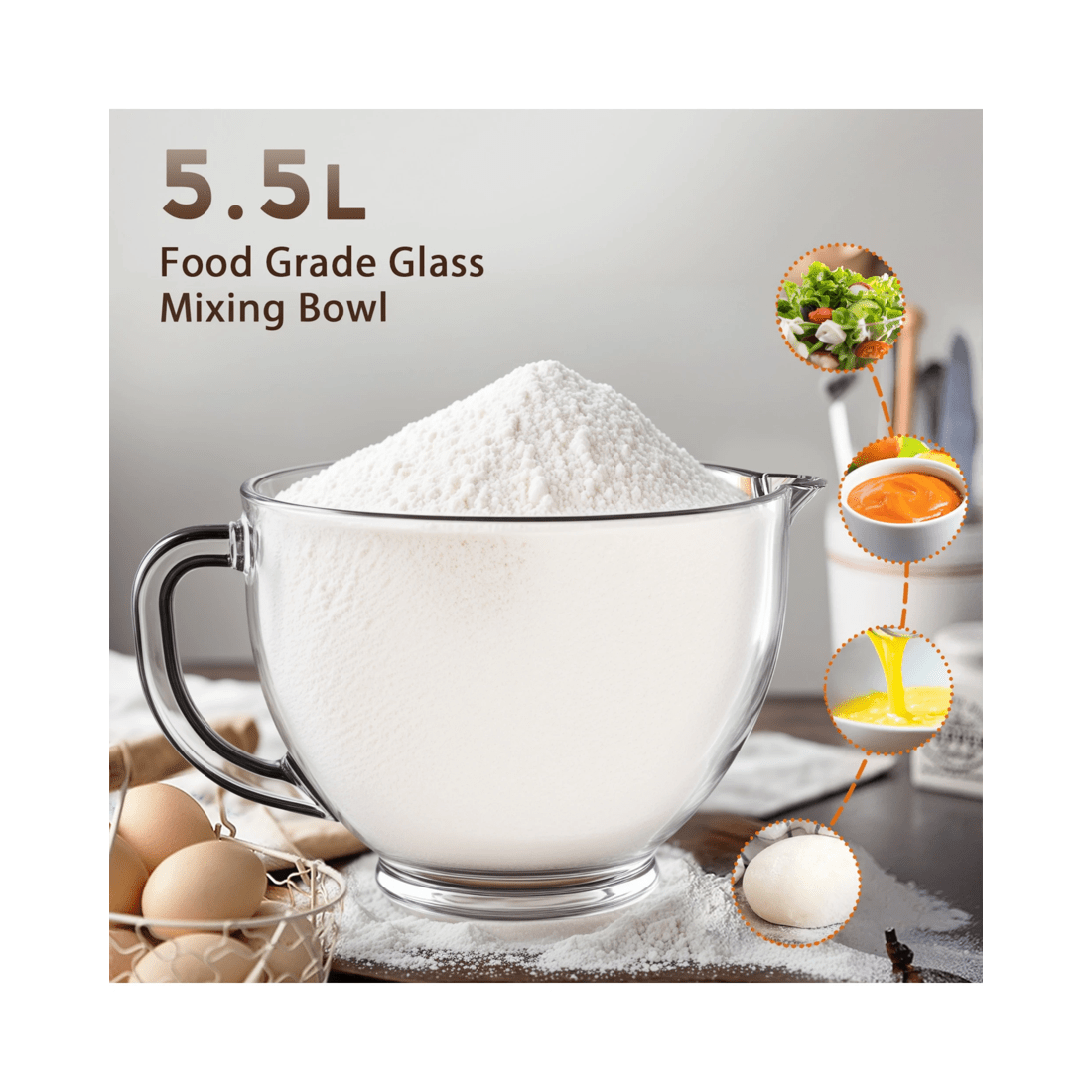 7 Advwin 6 In 1 Stand Mixer, 1400w 5.5l Kitchen Food Mixer, 6 Speed With Tilt-head Pulse Electric Mixer, 7 of 8