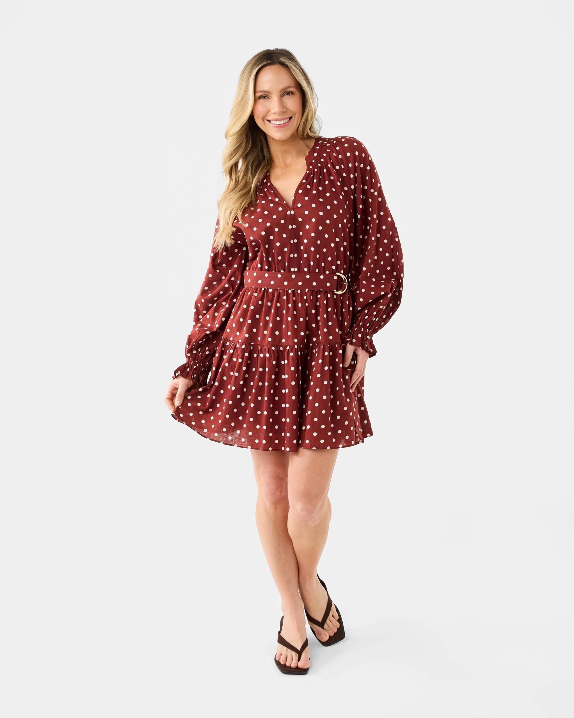 8 Long Sleeve Woven Belted Mini Dress Spotrust, 8 of 8