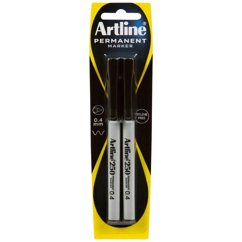 1 Artline 250 Permanent Markers Black 2 Pack, 1 of 1