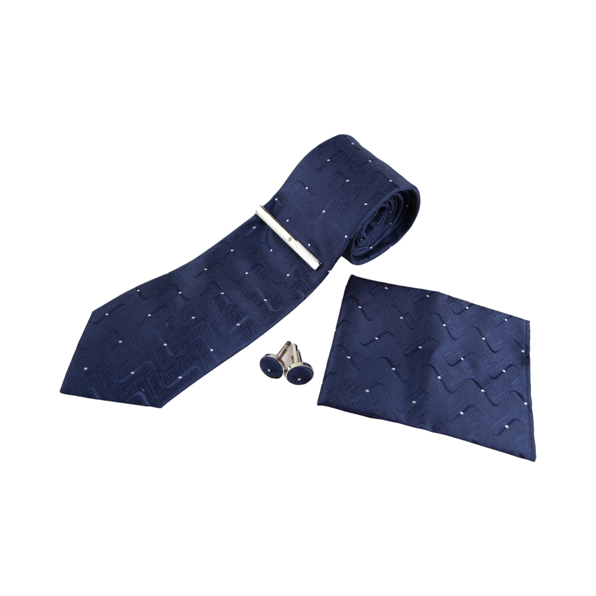 3 Zasel Mens Navy Laddered Matching Neck Tie, Pocket Square, Cuff Links And Tie Clip Set - Multi, 3 of 3