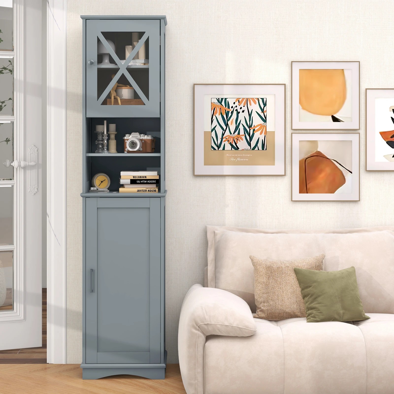 2 Costway Bathroom Cabinet Freestanding Slim Storage Cupboard Narrow Floor Cabinet, 2 of 5
