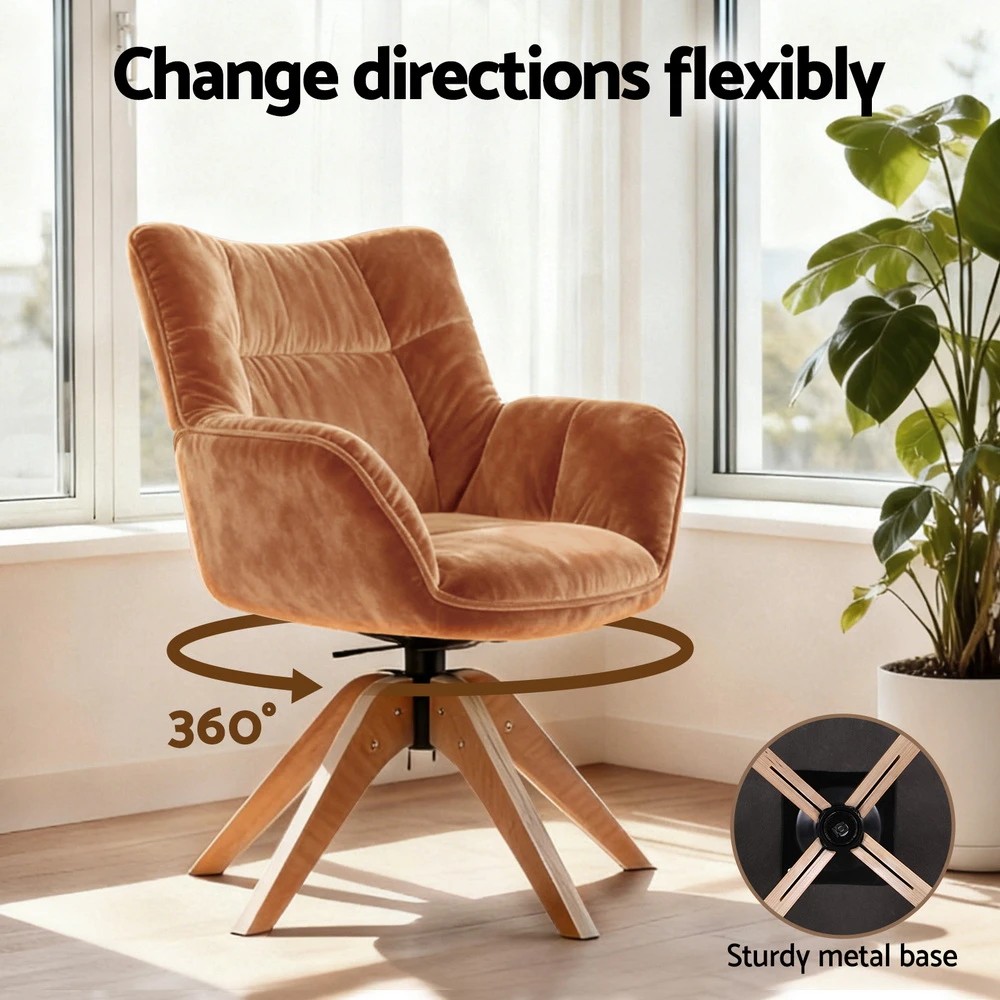 4 Artiss Swivel Chair Armchair Nursing Velvet Brown - Brown, 4 of 6