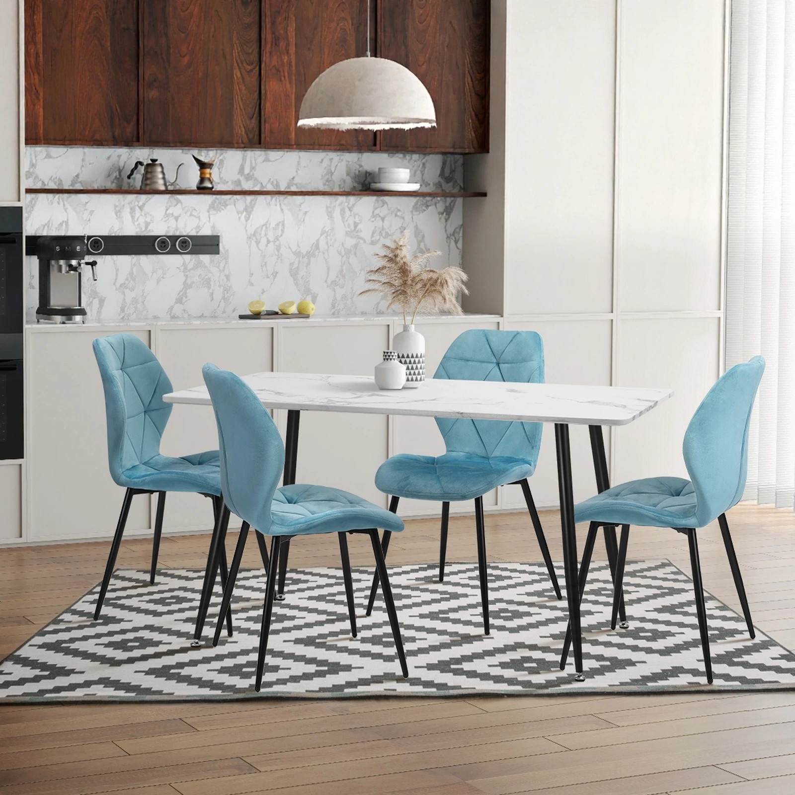 6 Oikiture Set Of 6 Dining Chairs Kitchen Chair Padded Seat High Back Velvet
 - Blue, 6 of 10