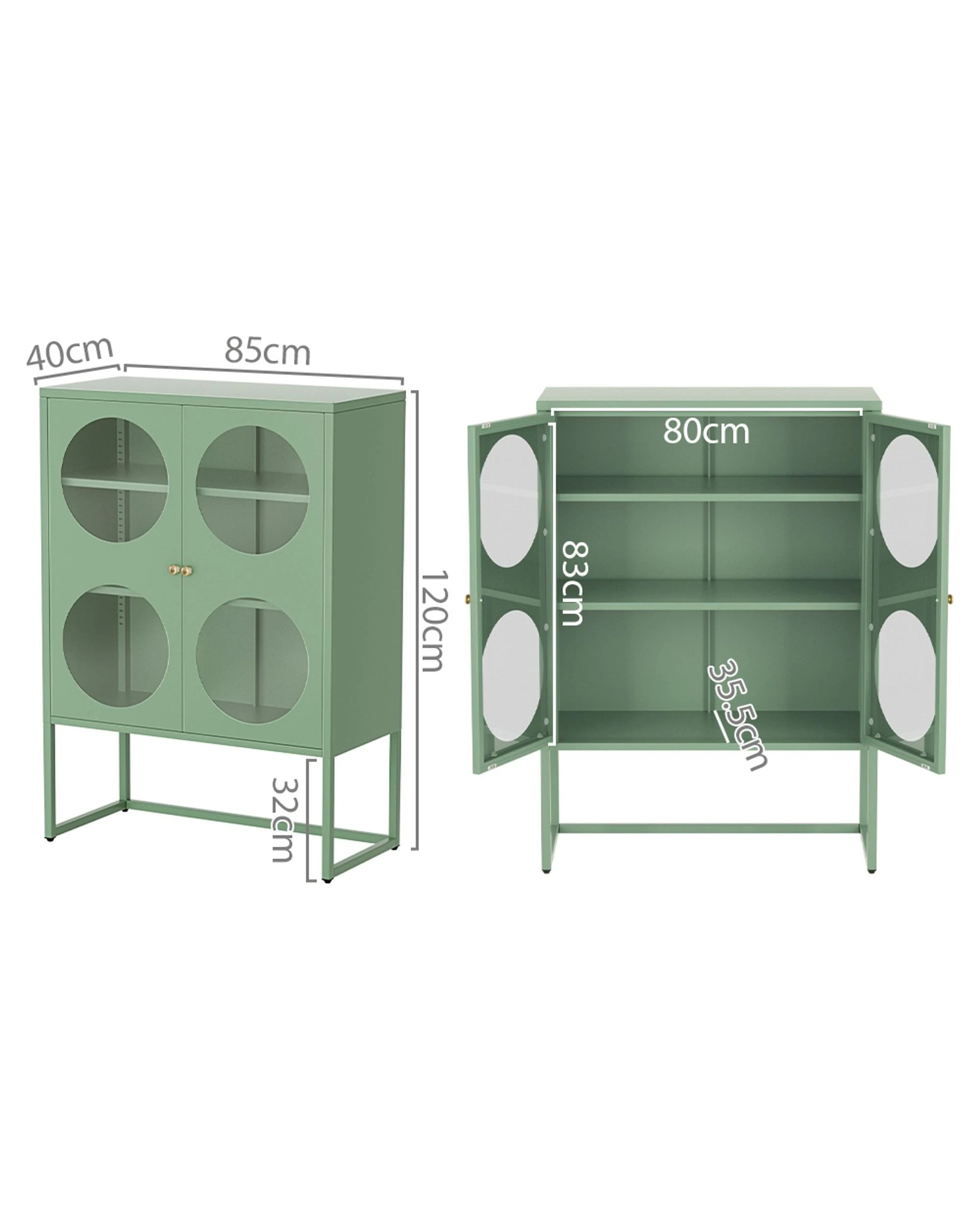 2 Artiss Buffet Sideboard Metal Cabinet - Green, 2 of 8