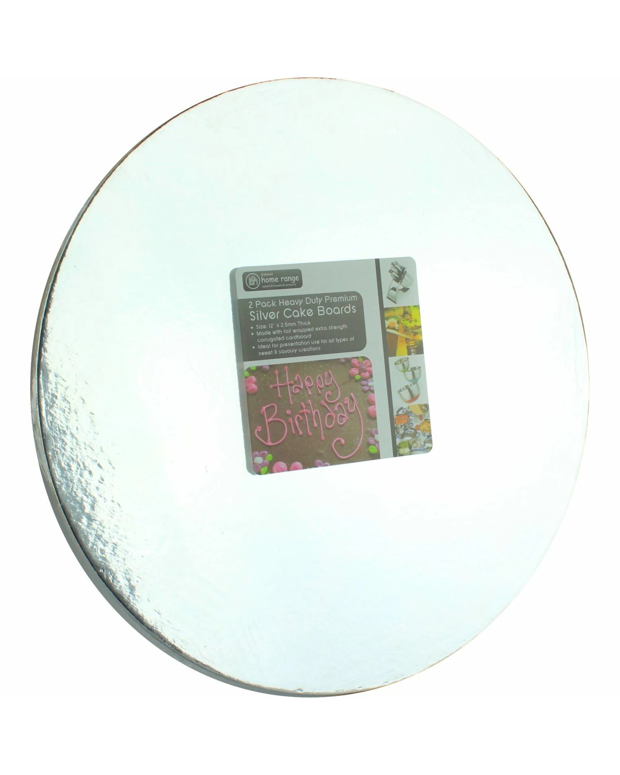 1 Durmaz Round Silver Cake Boards Pack of 2 - Silver, 1 of 1