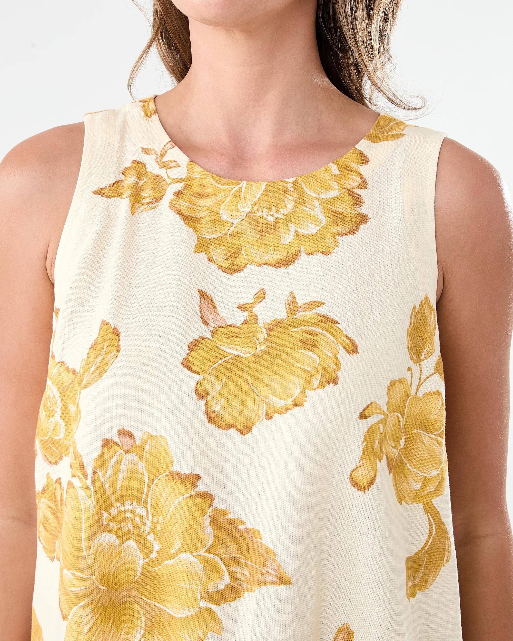 5 Sleeveless Linen Blend Button Detail Mini Dress Boho Flral, 5 of 7