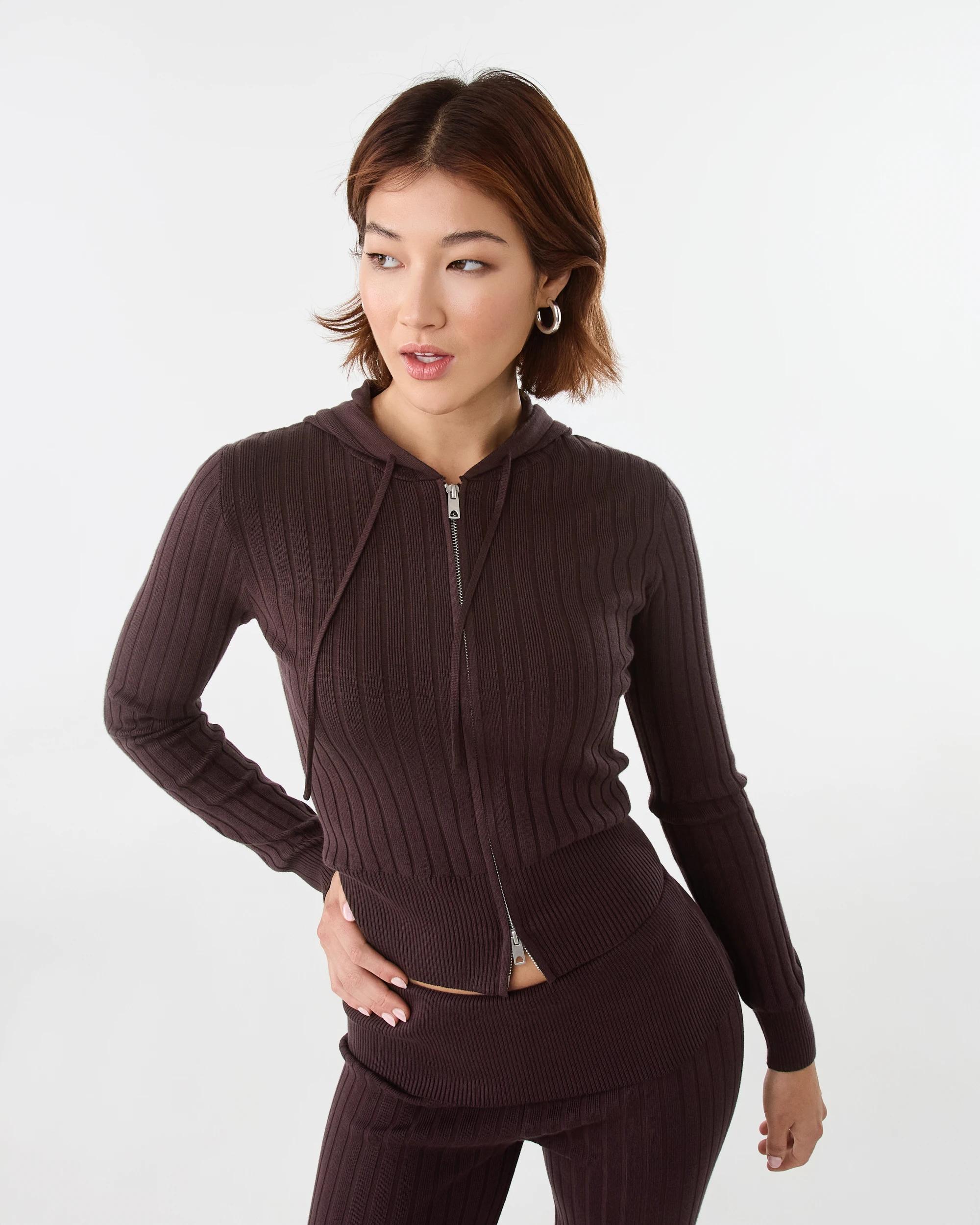 1 Knit Hoodie Choc Plum, 1 of 8