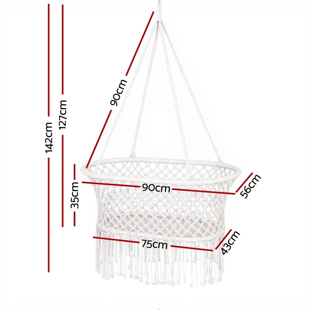 2 Gardeon Hammock Chair Cotton Swing Chair Outdoor Indoor - Beige, 2 of 6