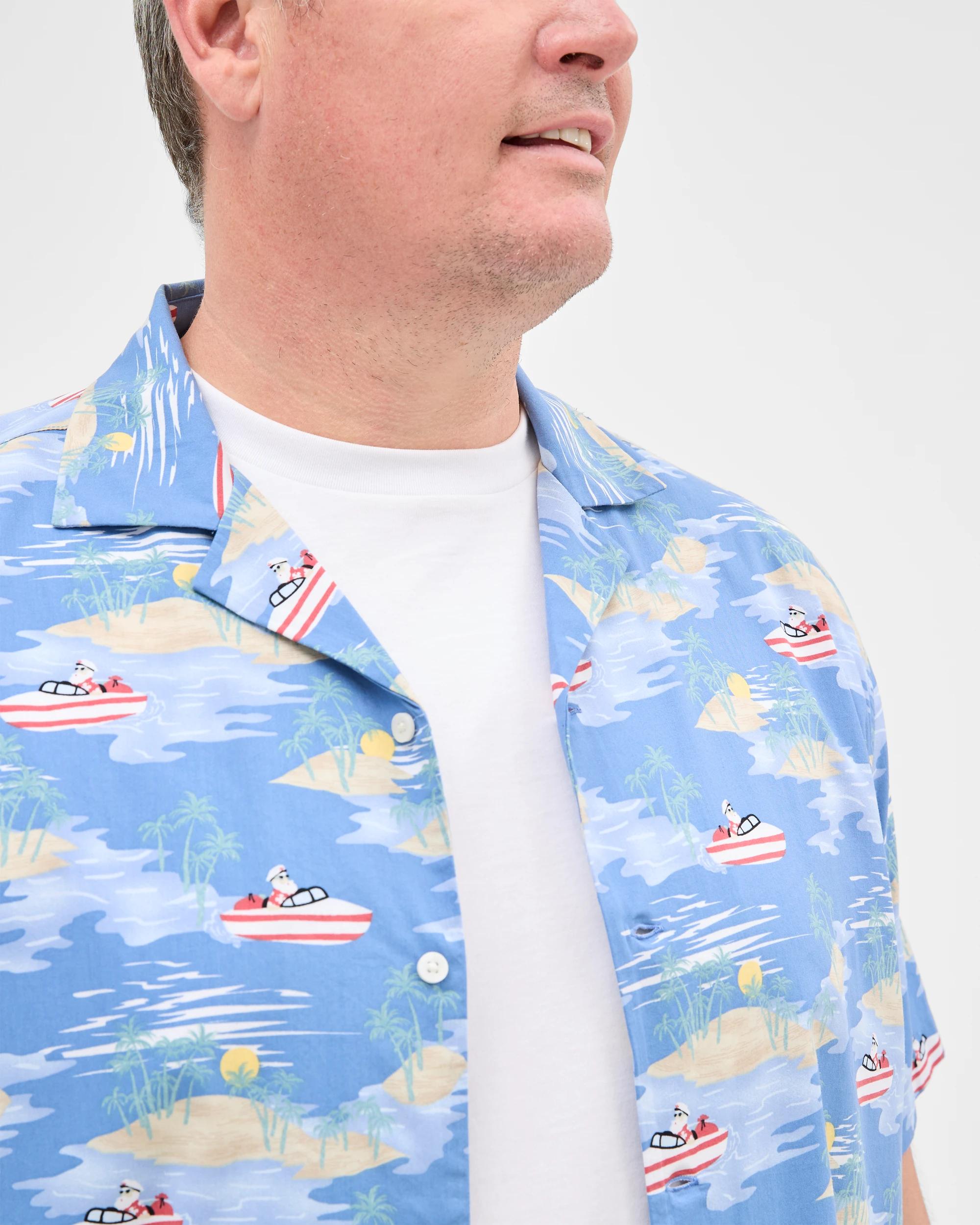 4 Target Plus Size Australian Cotton Blend Christmas Hawaiian Print Shirt BLUE, 4 of 5