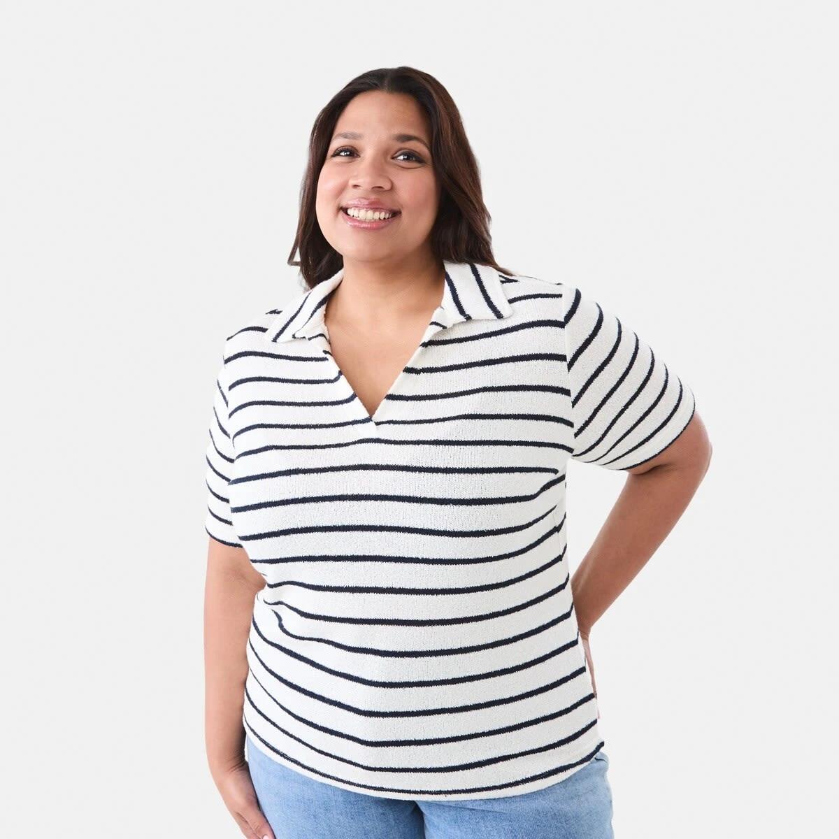1 Curve Short Sleeve Textured Knit Polo Top Yan Srt W, 1 of 5