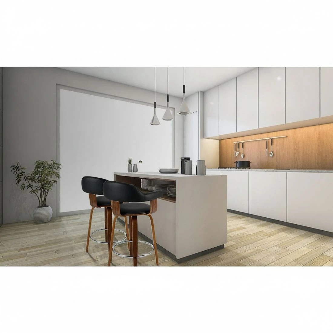 4 Artiss 2x Bar Stools Leather Seat Wooden Legs - Black, 4 of 5