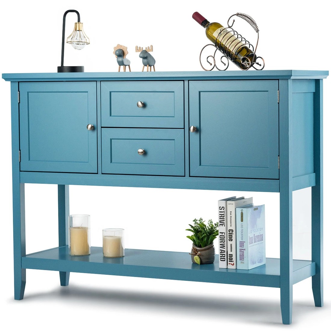 5 Costway Wood Console Table Sideboard Blue, 5 of 5
