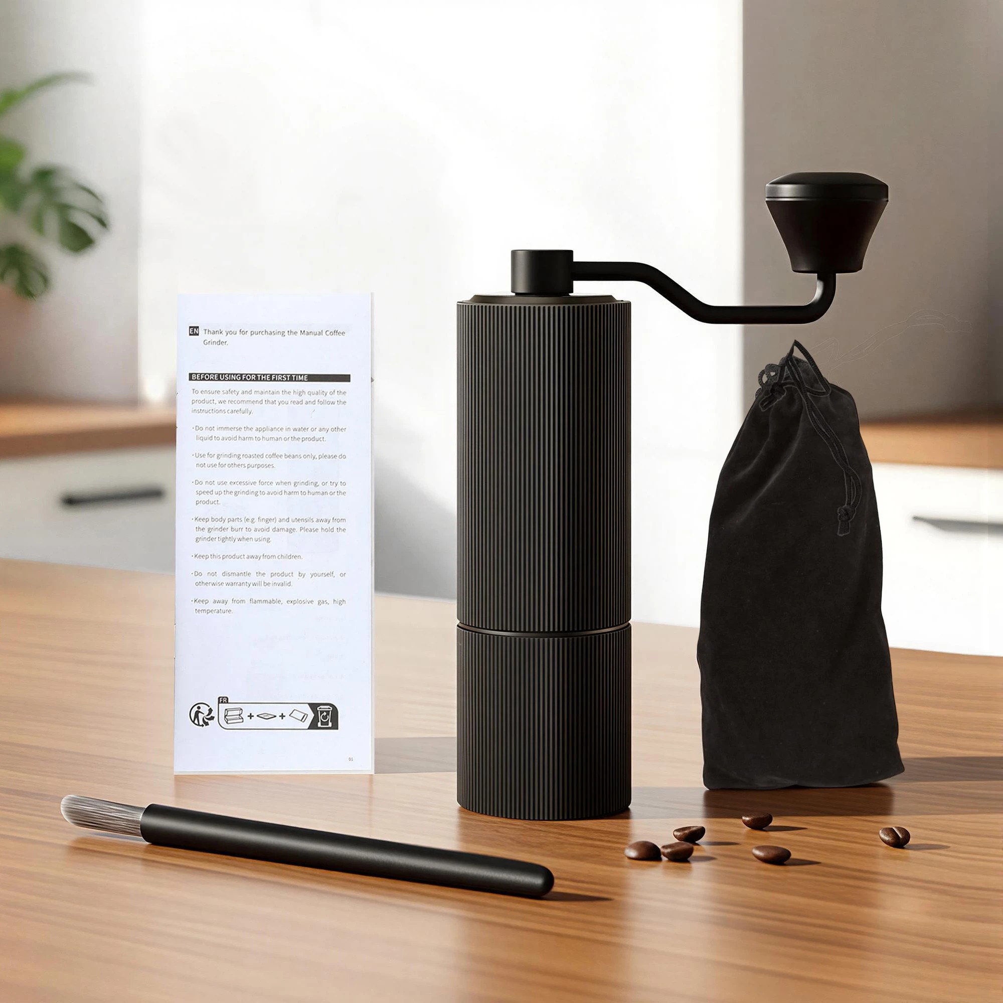 6 Devanti Manual Coffee Grinder with 24 Precise Settings Portable Hand Bean Burr Mill with Brush - Grey, 6 of 8