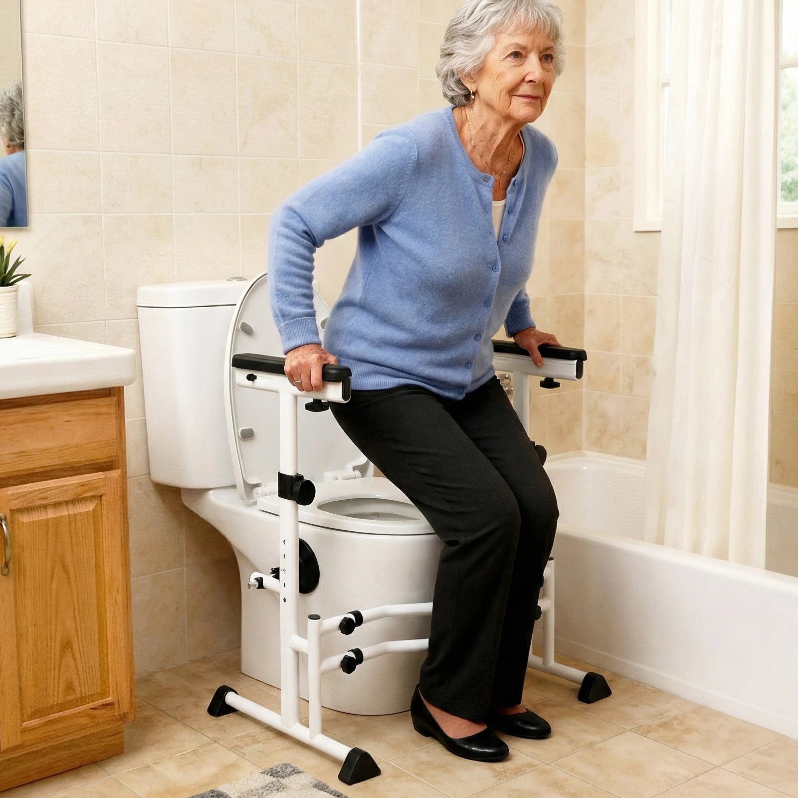 3 Costway Adjustable Toilet Safety Rails Non-Slip Bathroom Stand up Assist, 3 of 3
