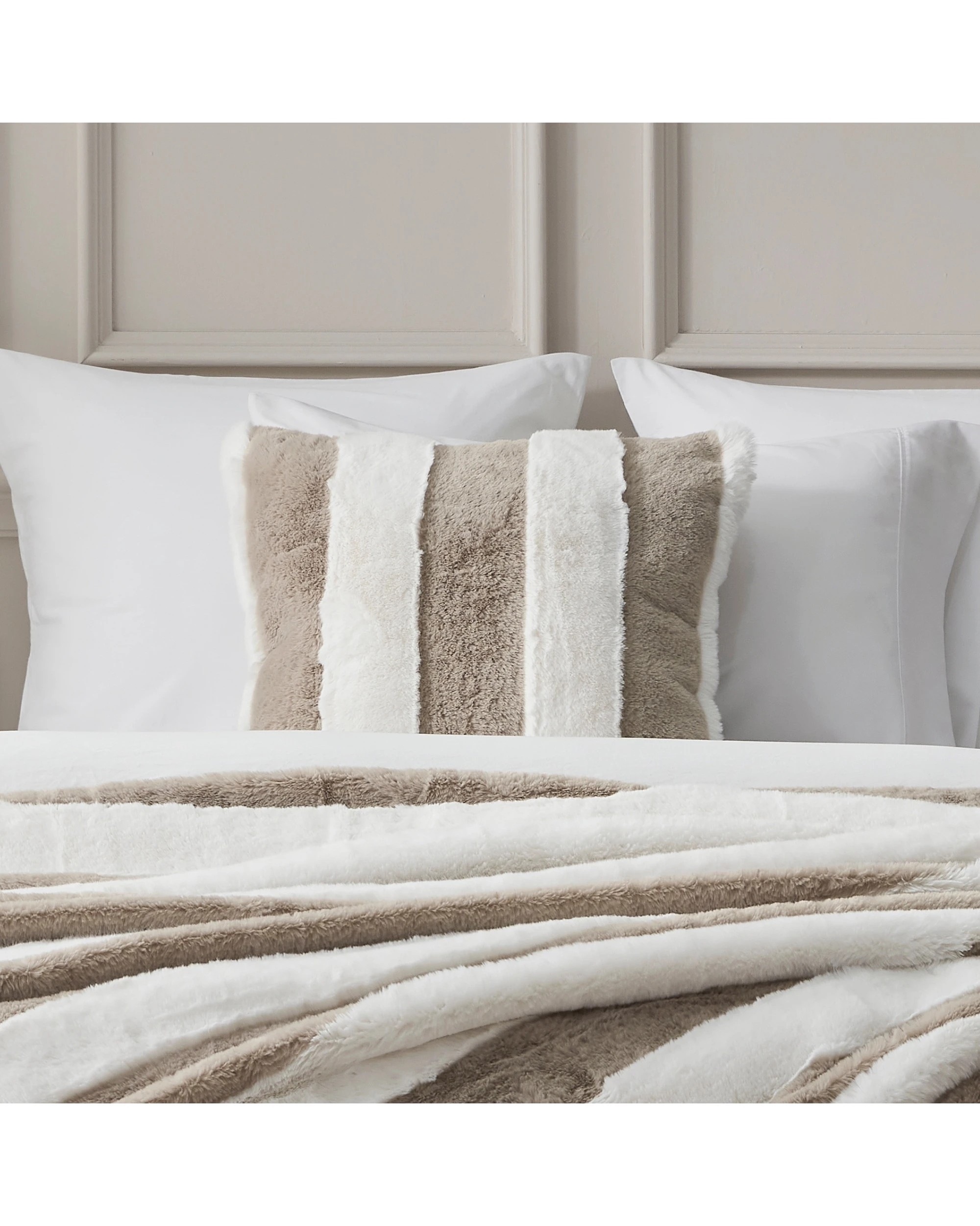 5 Dreamaker Denver Carved Stripe Faux Fur Cushion 50x50cm - Natural, 5 of 6