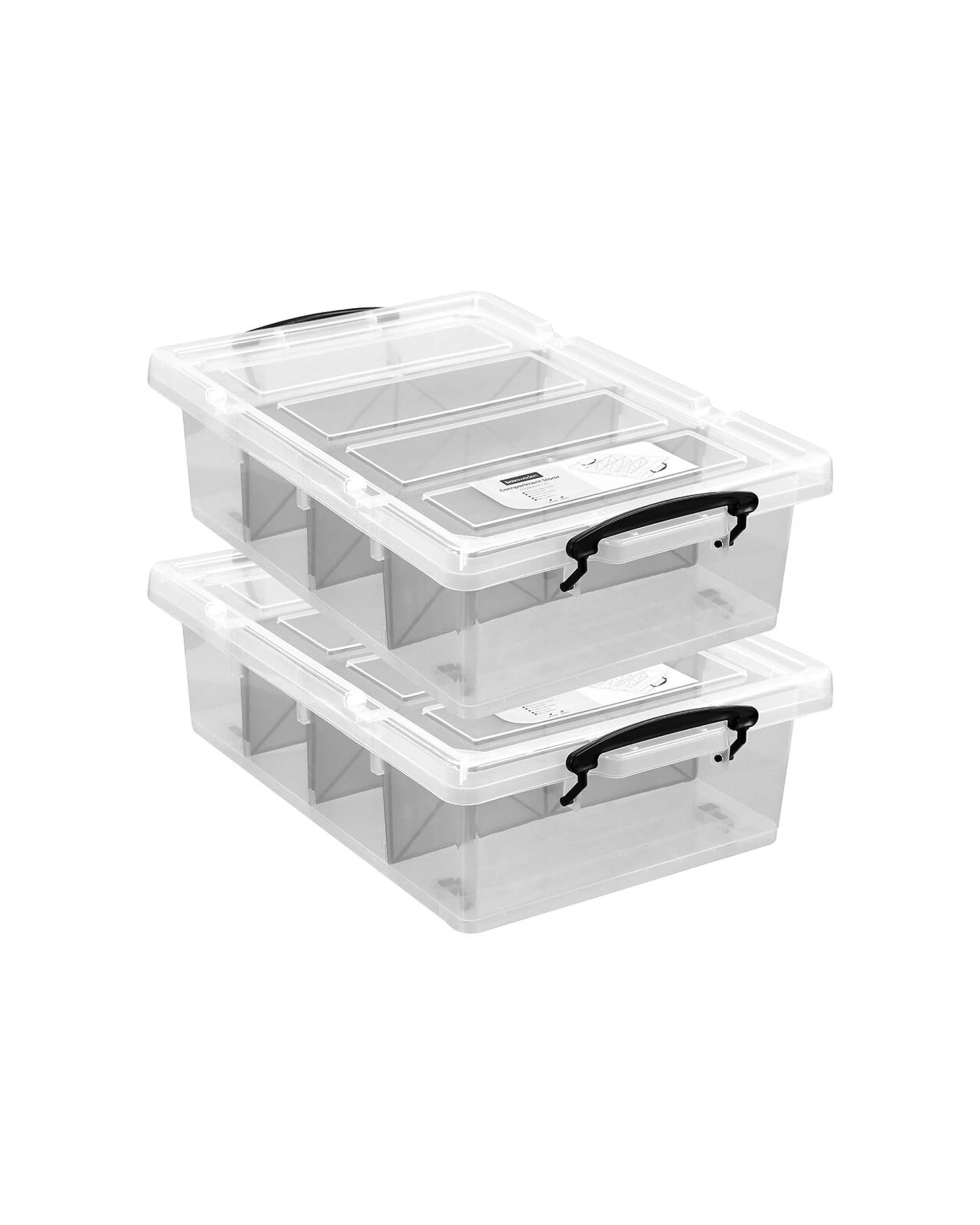 1 Boxsweden 2 Pack 57x38cm 25L 4 Section Compartment Storer Storage Container - - Plain, 1 of 5