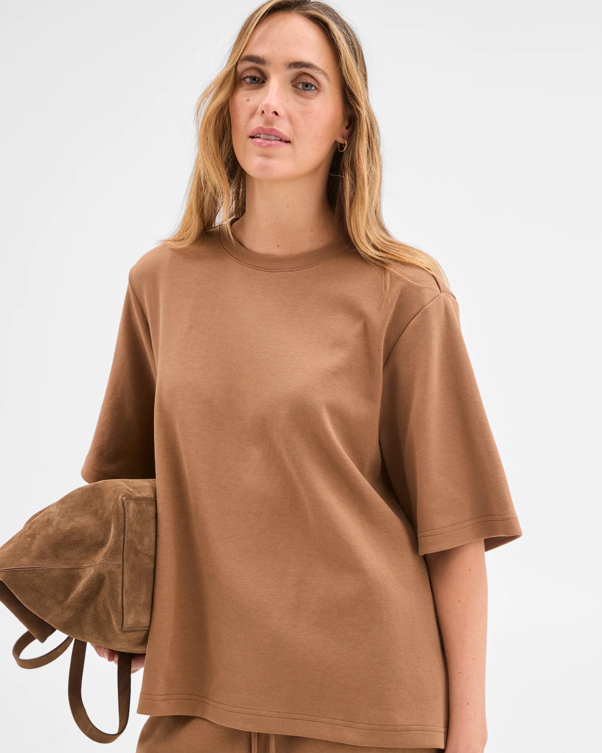 2 Target Woman Australian Cotton Blend Oversized Interlock T-Shirt BROWN, 2 of 5