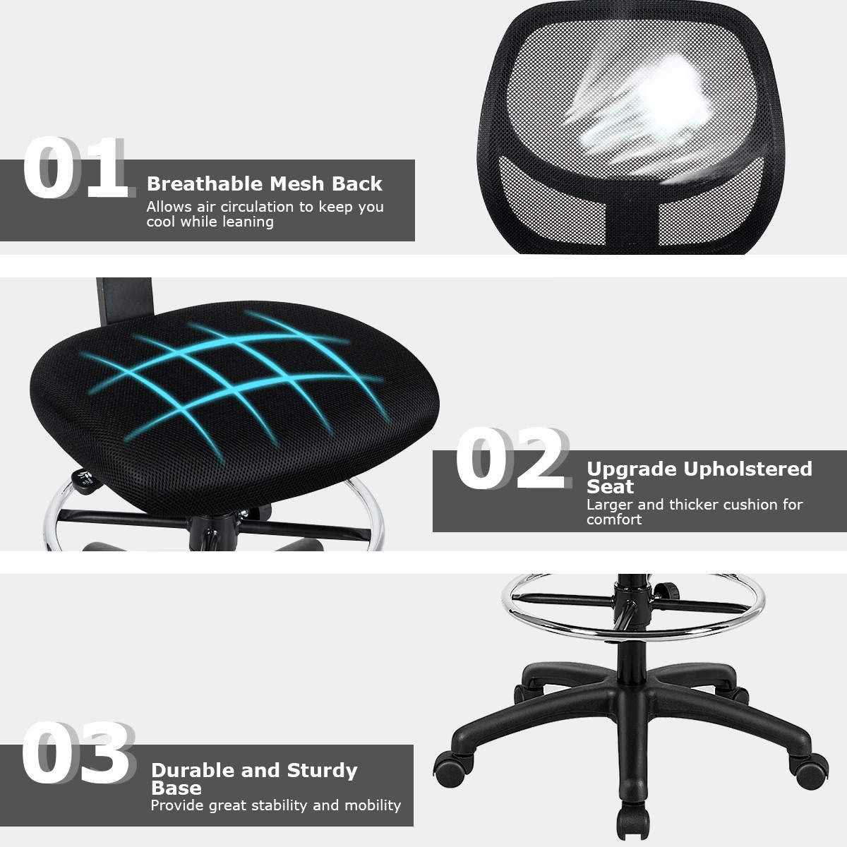 8 Costway Mesh Drafting Chair Ergonomic Office Chair Task Executive Chair, 8 of 9