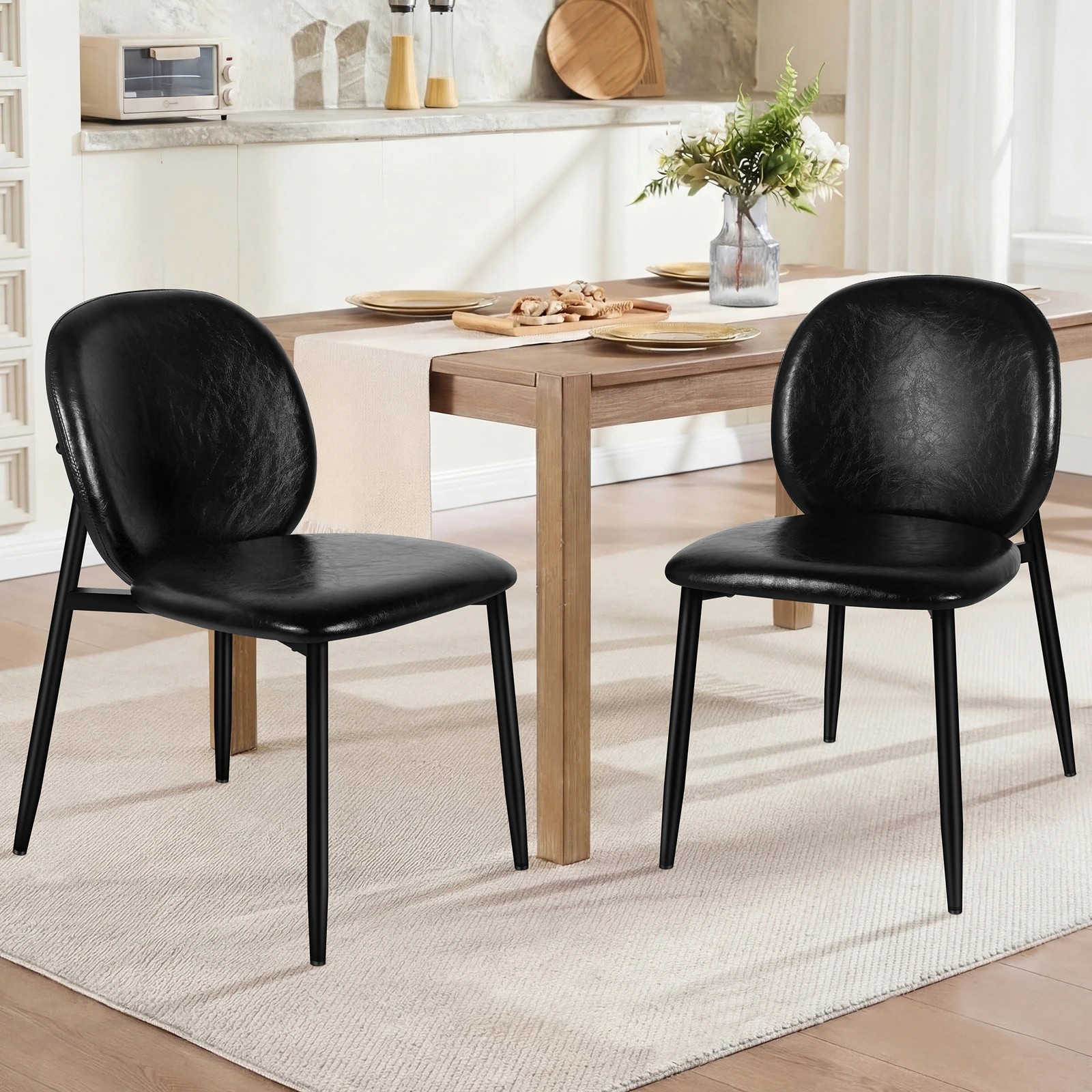 10 Alfordson 2x Dining Chairs Accent Kitchen Lounge Curved Back PU Leather - Black, 10 of 10