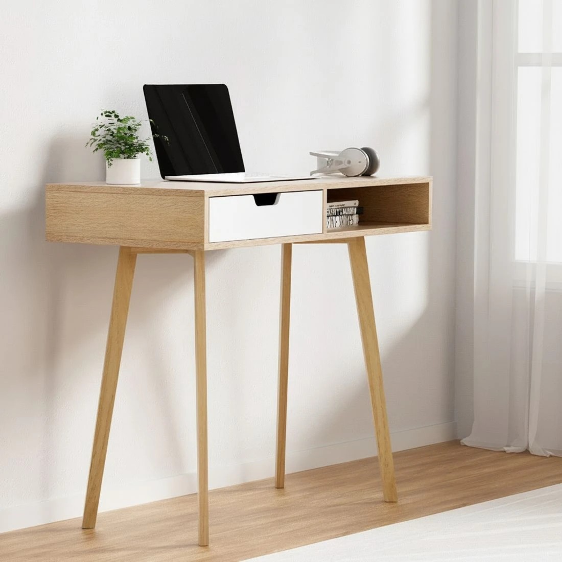 5 Artiss Computer Desk Drawer Cabinet Shelf Oak 90CM - Brown, 5 of 6