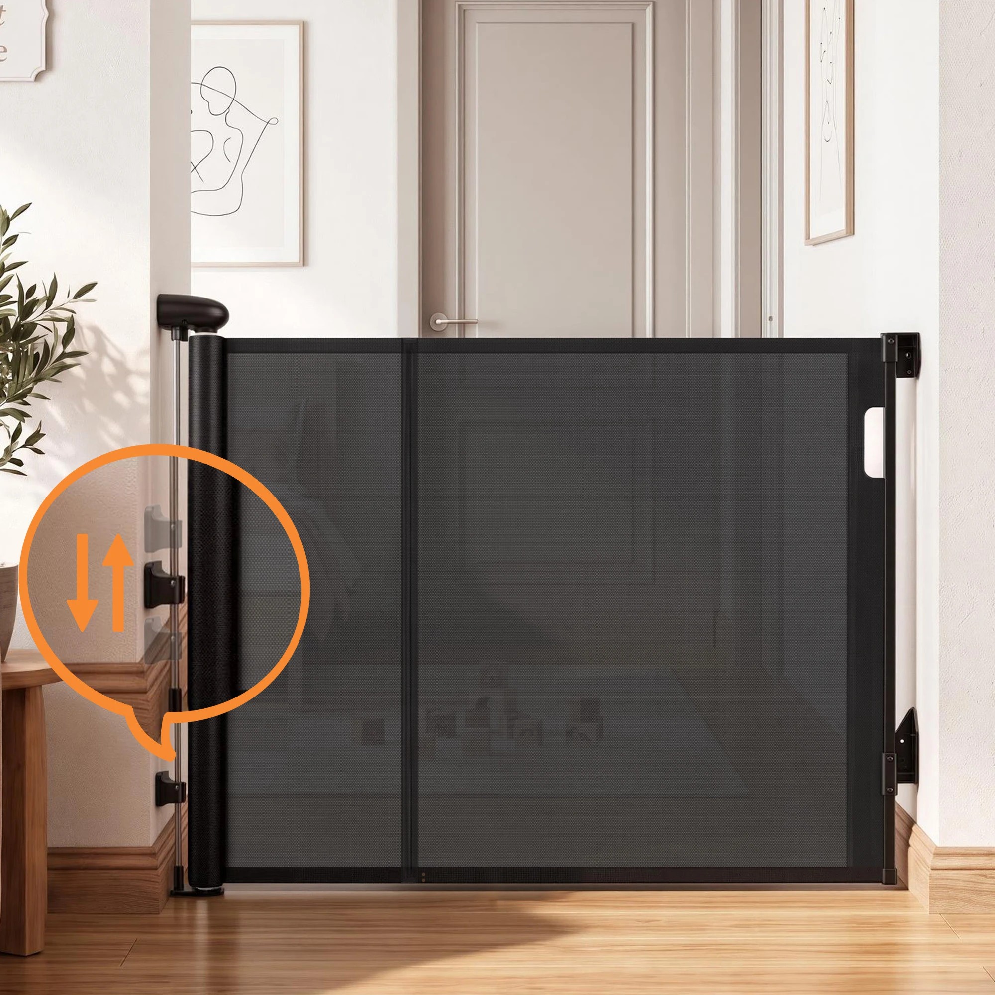 6 Keezi Retractable Gate Extends up to 400cm Baby Gate Pet Safety Fence Black - Black, 6 of 9