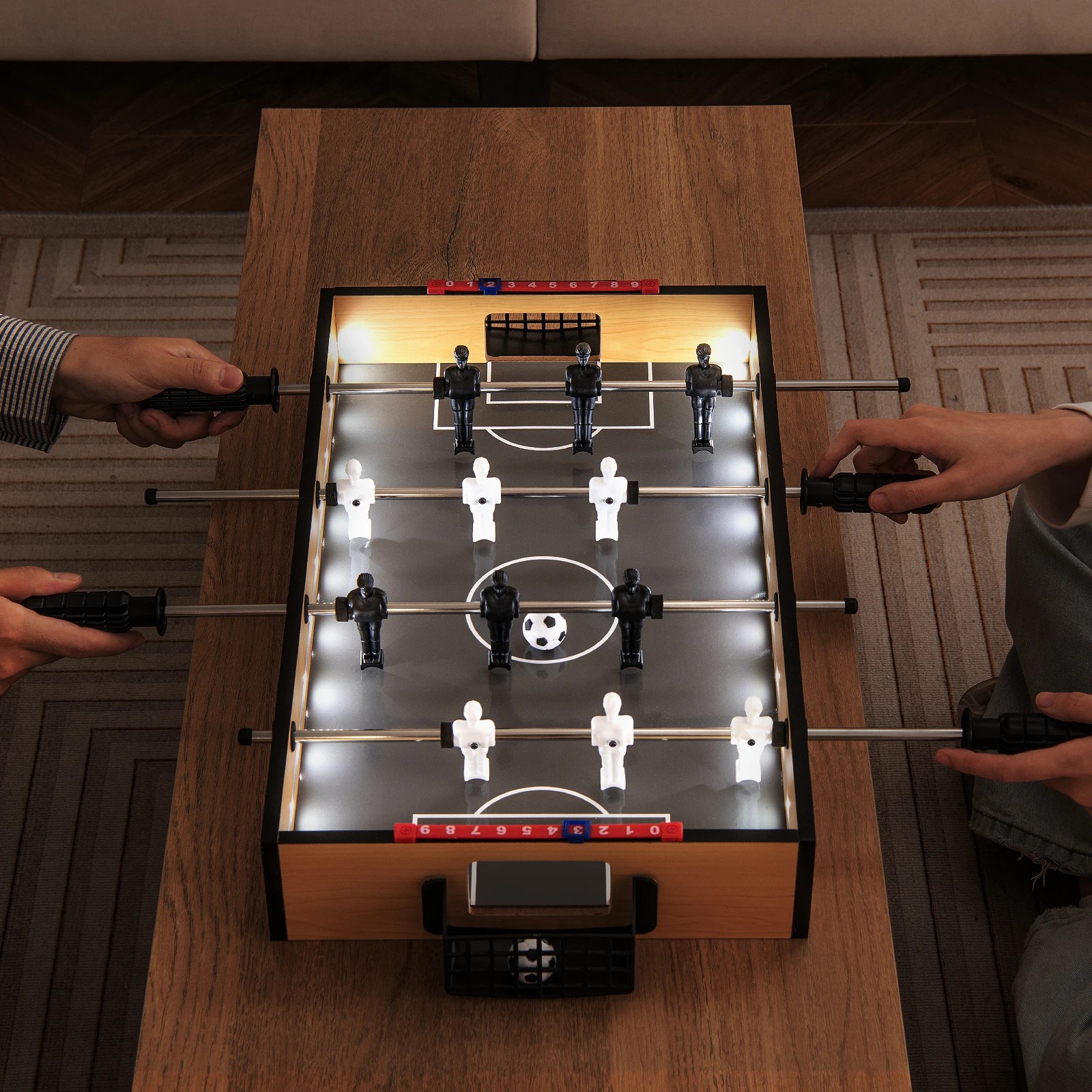 1 Costway 60cm Mini Tabletop Football Table Compact Soccer Table w/LED Lights Realistic Players 2 Balls, 1 of 3
