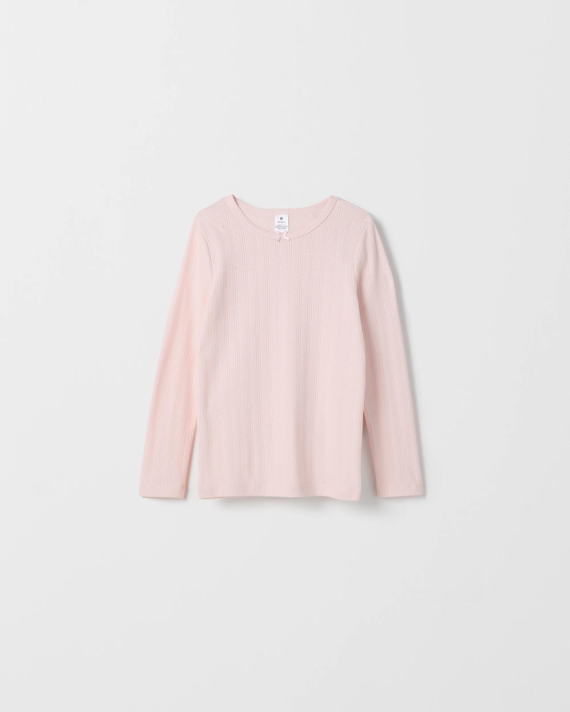 2 Maxx Australian Cotton 2 Pack Kids Pointelle Thermal Top PINK + WHITE, 2 of 4