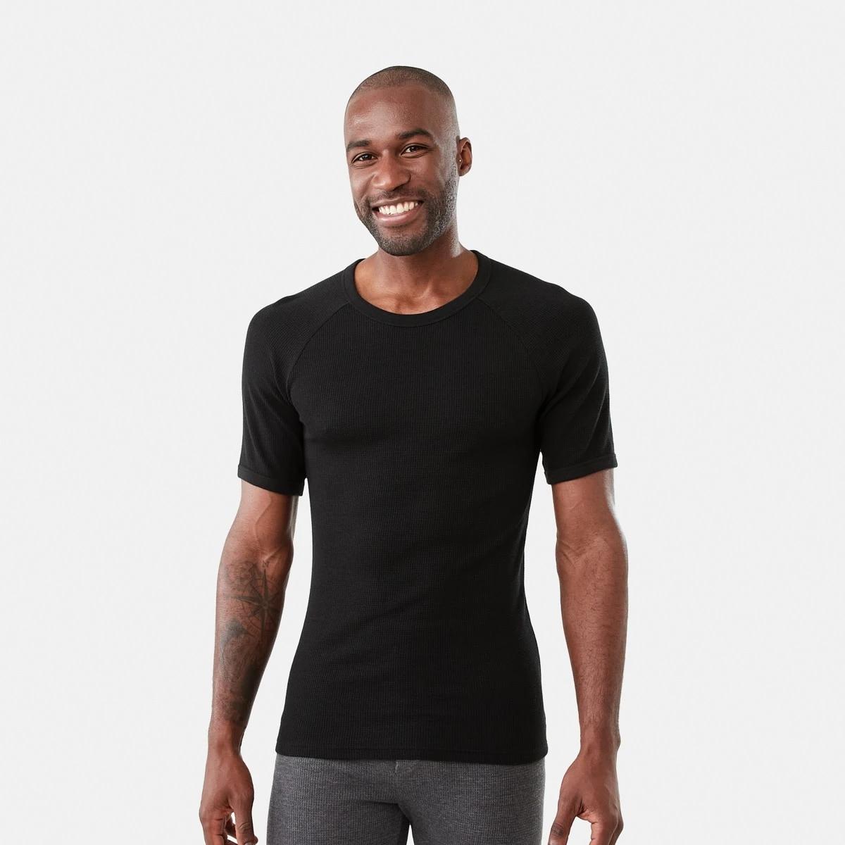 1 Short Sleeve Mini Waffle Thermal Top Black, 1 of 5