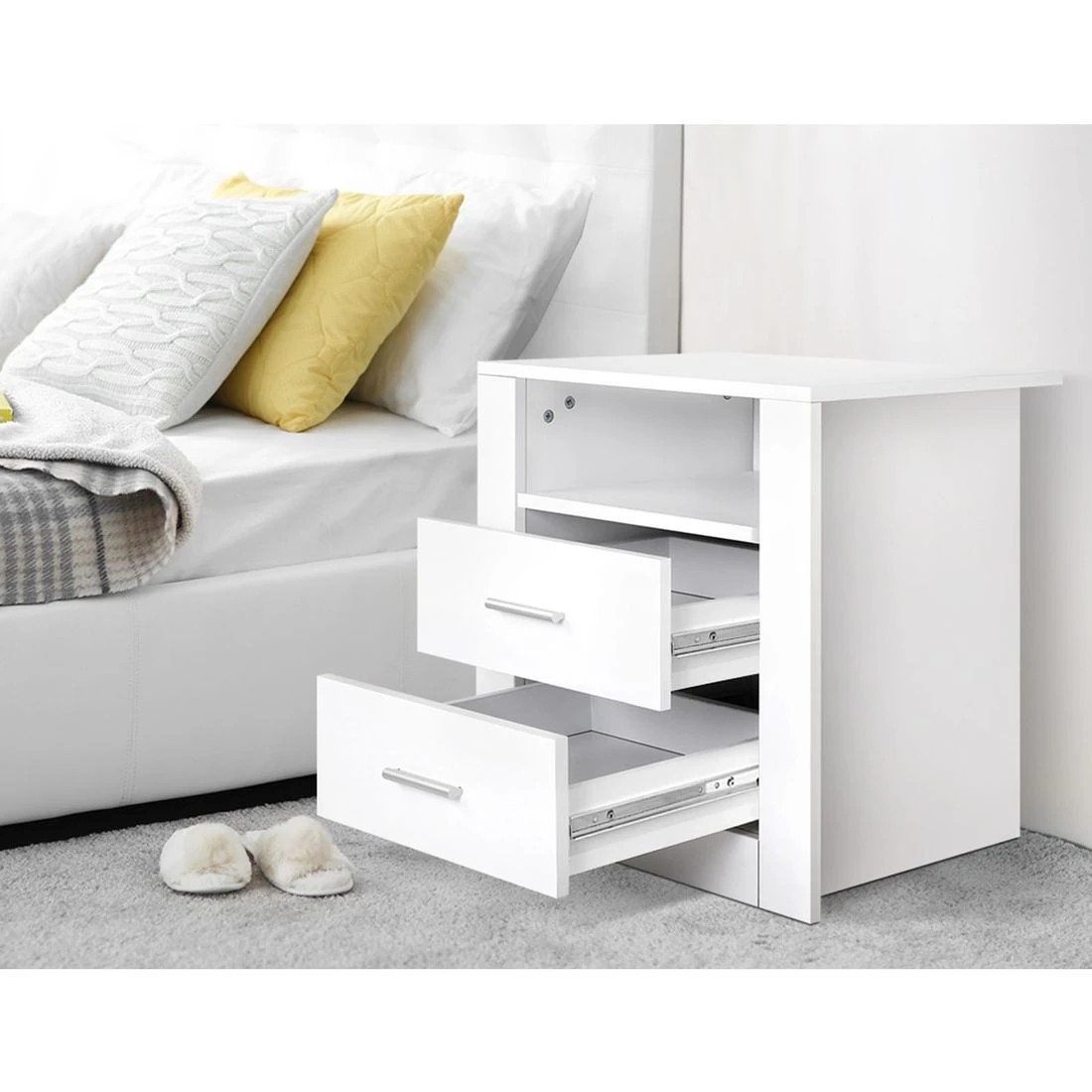 4 Artiss Bedside Table 2 Drawers with Shelf - White, 4 of 10