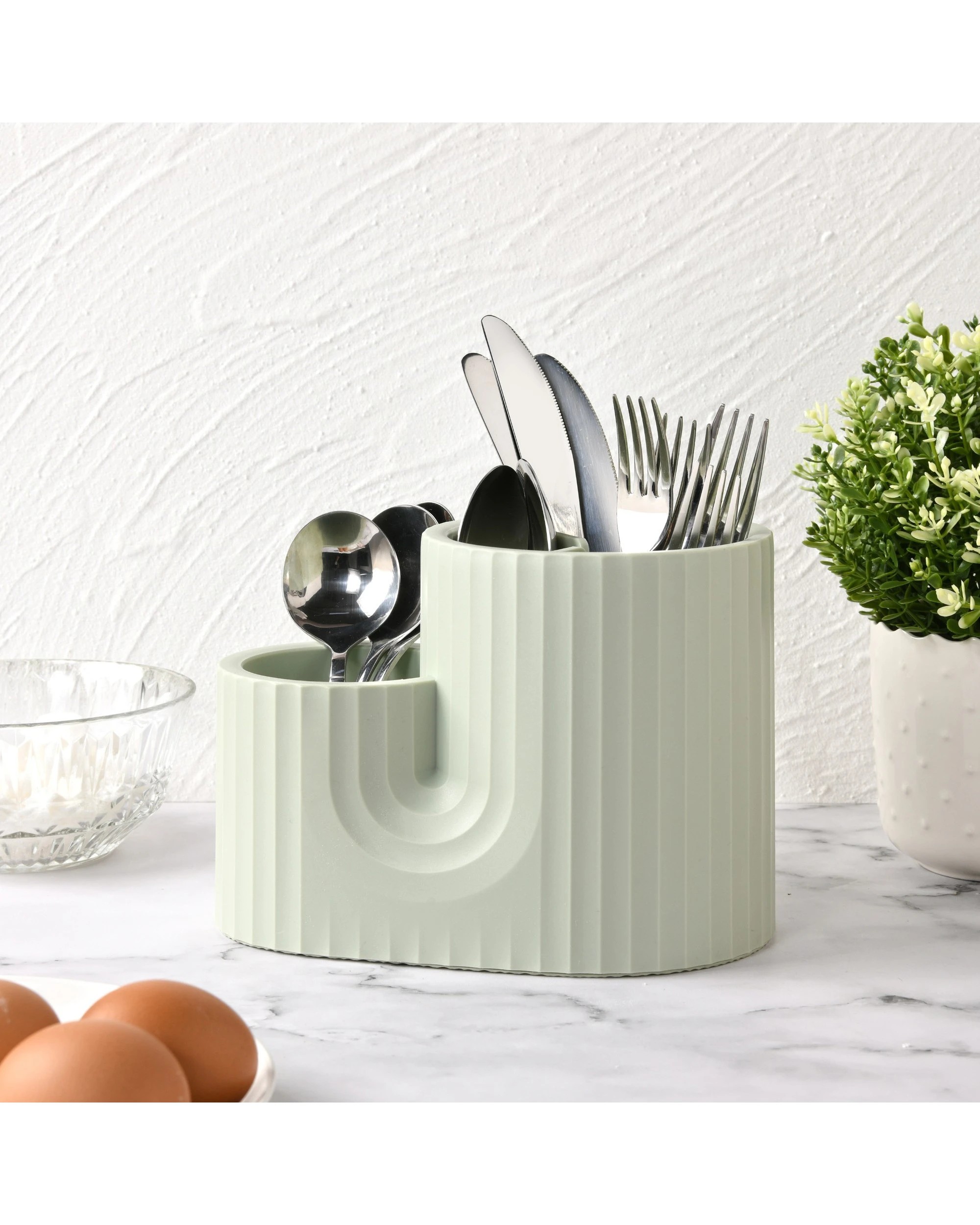 2 Gourmet Kitchen Modern Cactus Utensil Organiser 21.3x13.5x15cm - Avacado Green, 2 of 7