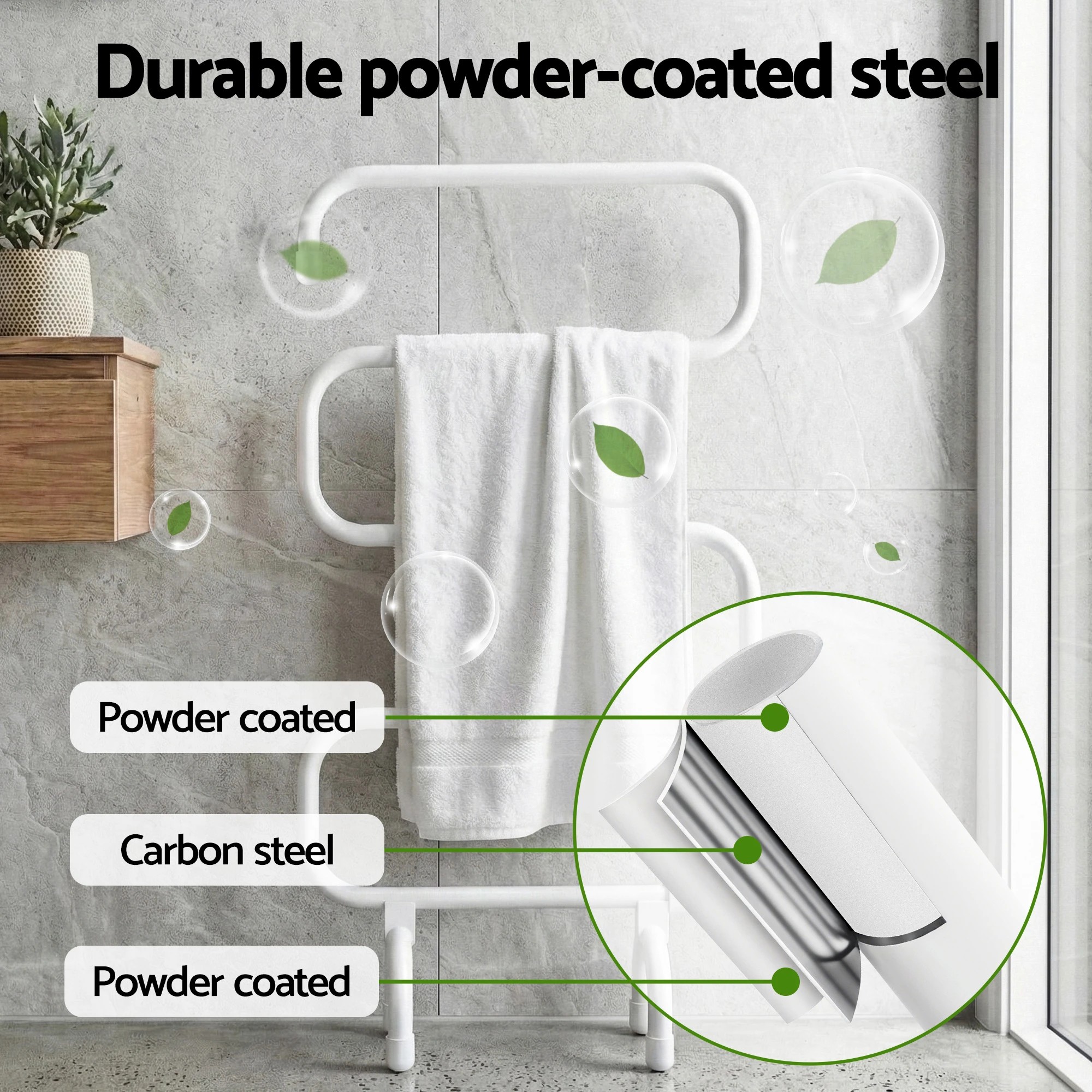 3 Devanti Heated Towel Rail Freestanding Wall Mounted S-Shape Electric Warmer Rack - White, 3 of 7