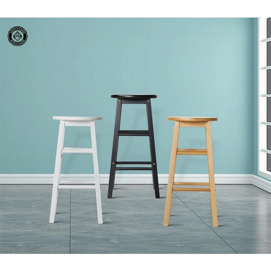 7 Artiss 2x Bar Stools Round Chairs Wooden - Brown, 7 of 10