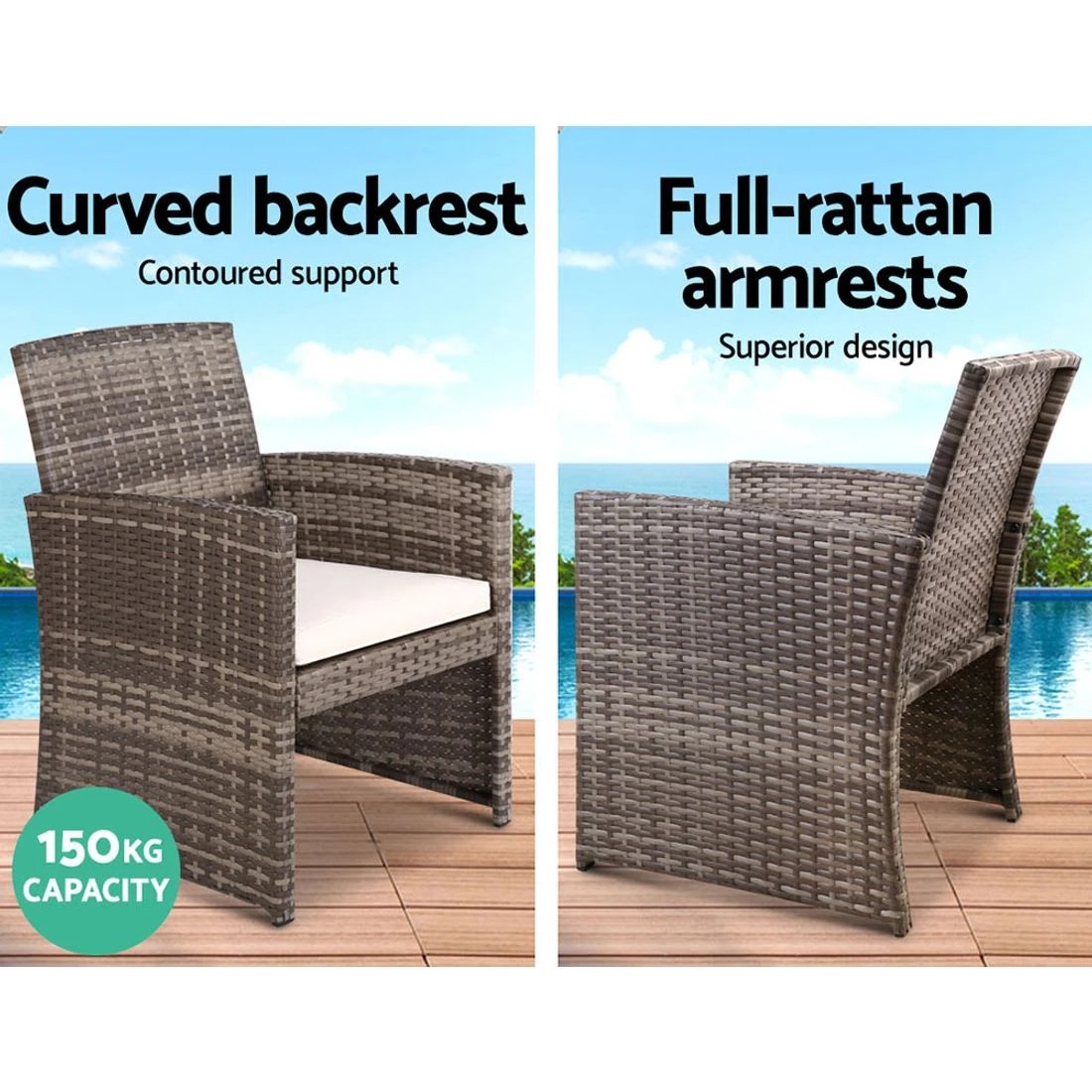 6 Gardeon 4 PCS Outdoor Sofa Set with Storage Cover Rattan Chair Furniture - Grey, 6 of 7