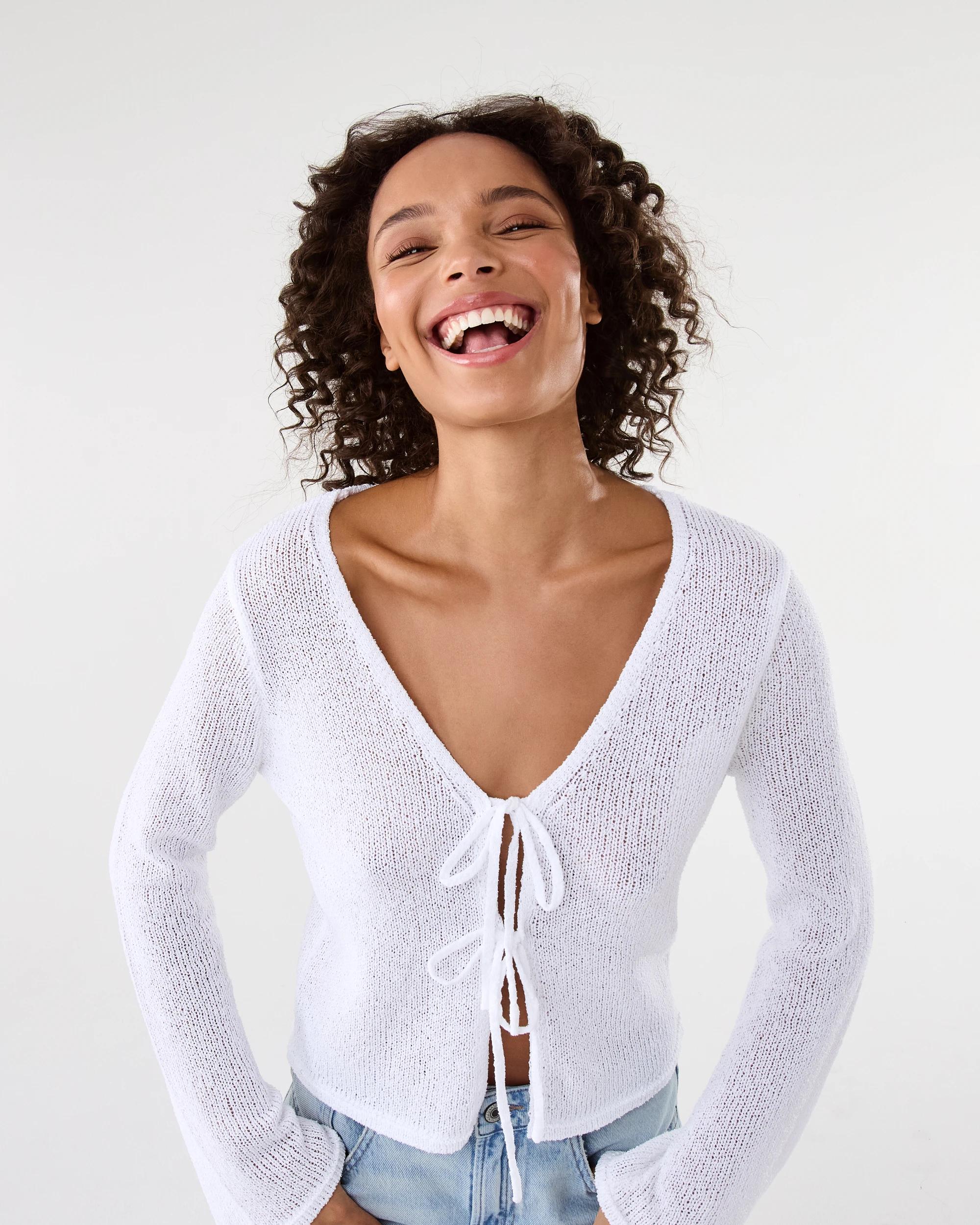 5 Long Sleeve Open Tie Knit Cardigan White, 5 of 7