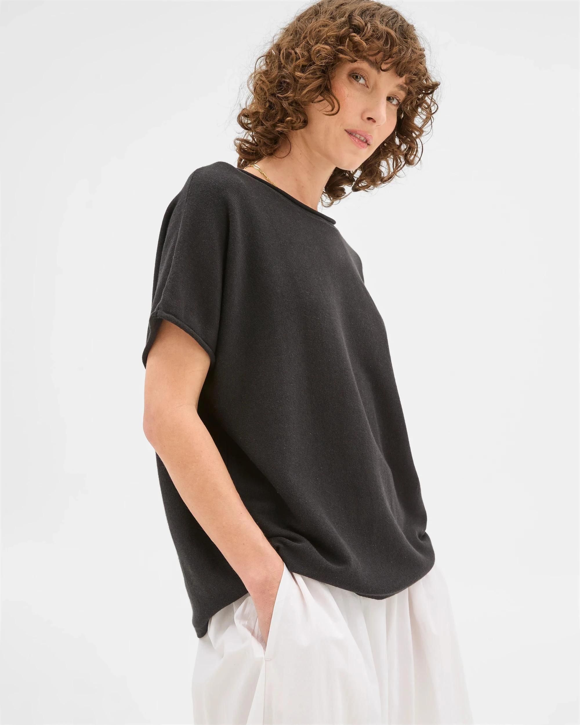 3 Target Australian Cotton Blend Rolled Knit T-Shirt BLACK, 3 of 6