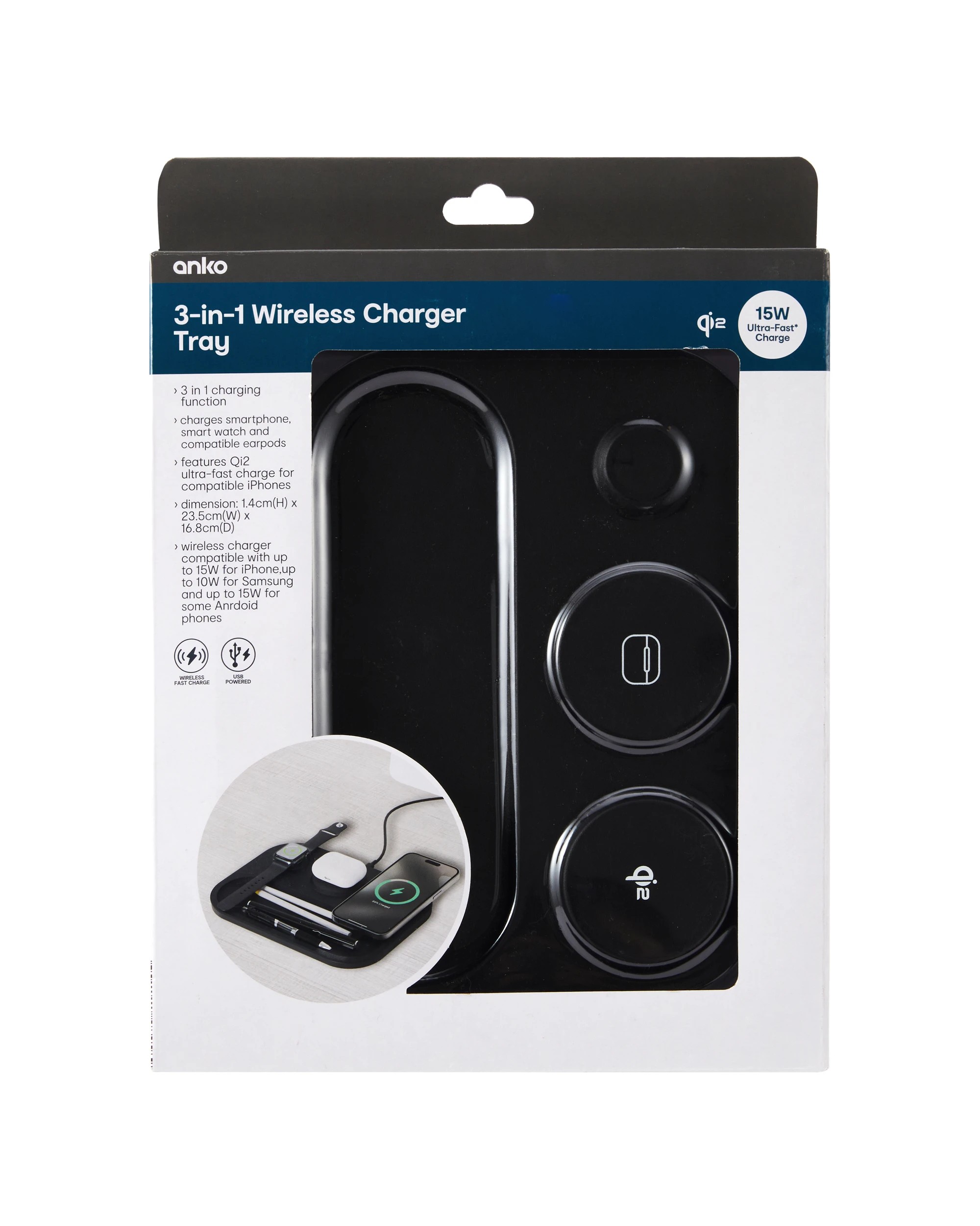 8 3-in-1 Wireless Charger Tray - Black, 8 of 9