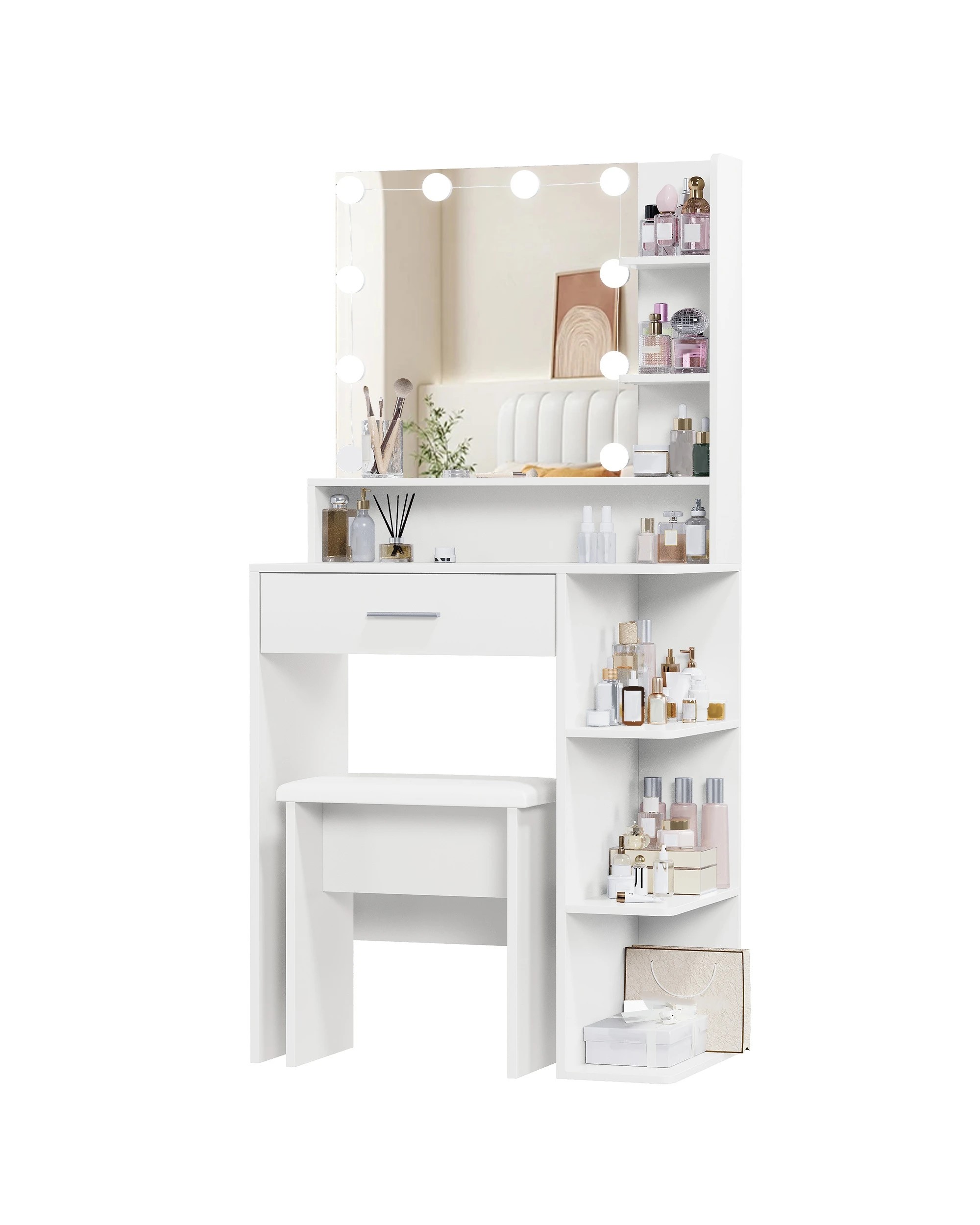 3 Advwin Dressing Table Stool Set LED Light Glass Top - Black, 3 of 9