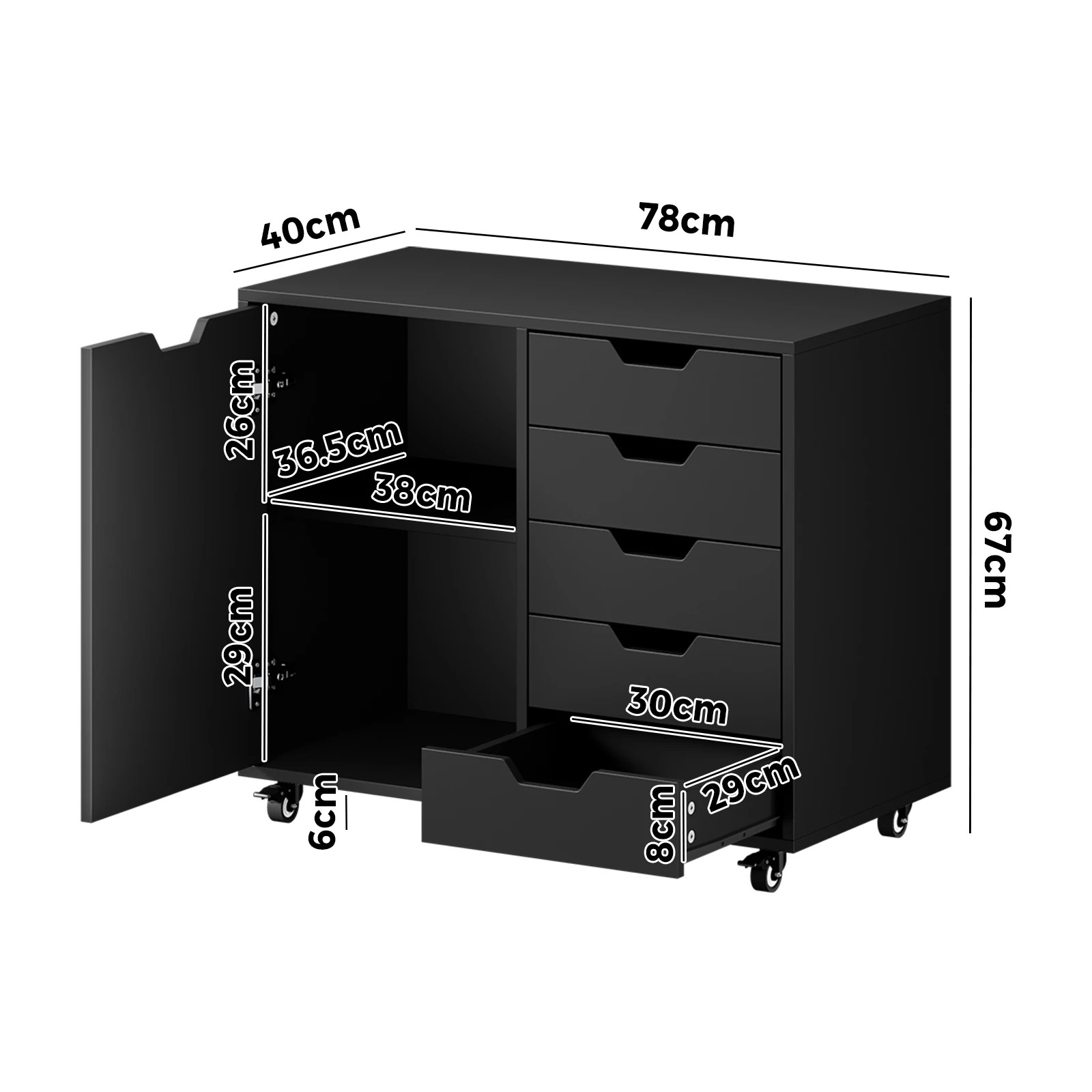 8 Oikiture Filing Cabinet 1 Door 5 Drawer Mobile Office Storage Cabinet - Black, 8 of 8