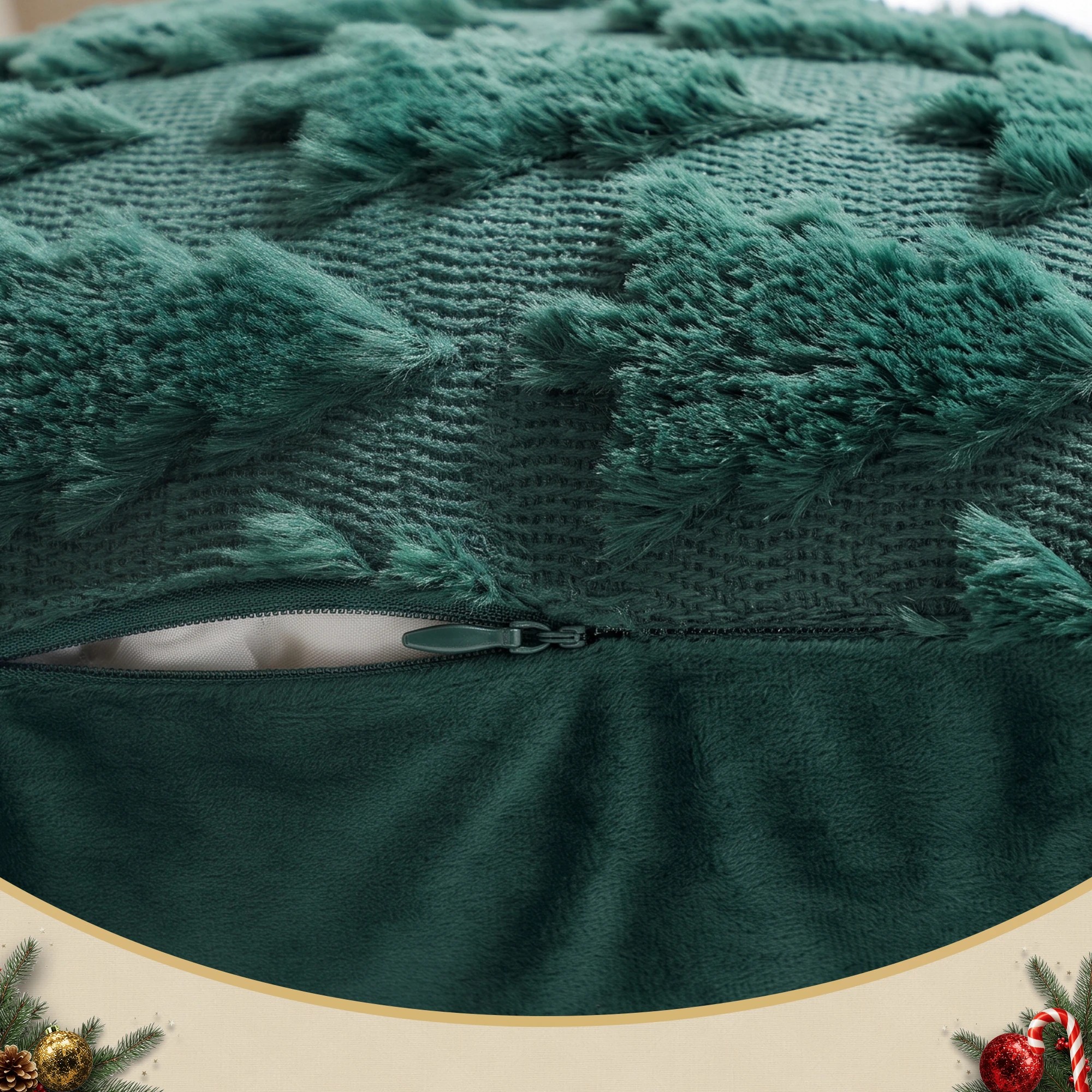 6 Jingle Jollys Christmas Tree Pillow Covers 2 Packs Cushion Covers Soft Faux Fur Jacquard 45 x 45cm Green - Green, 6 of 8