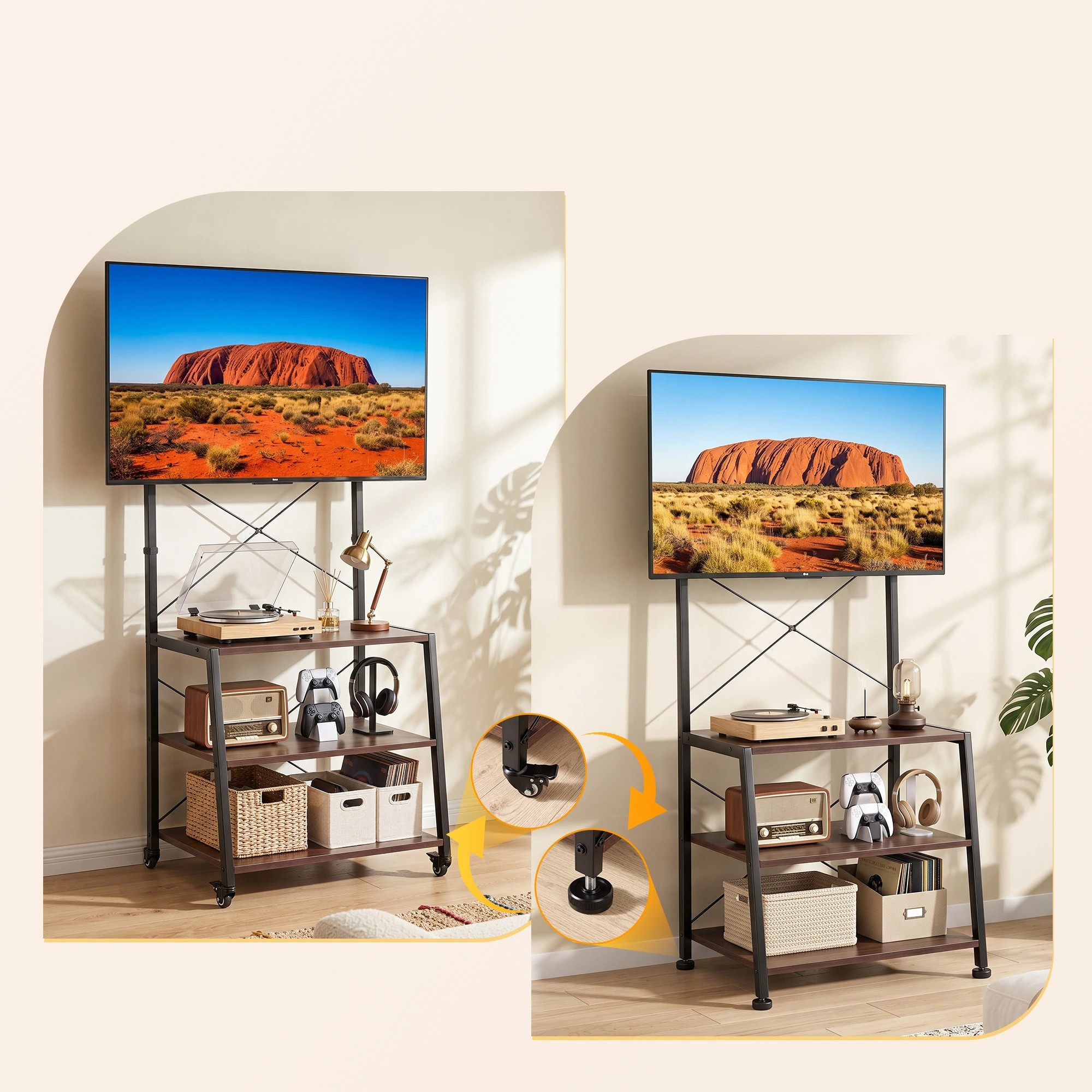 8 Artiss Mobile TV Stand 32-65 Inch TVs Mount 50kg with Wheels Adjustable Feet MDF - Black, 8 of 10