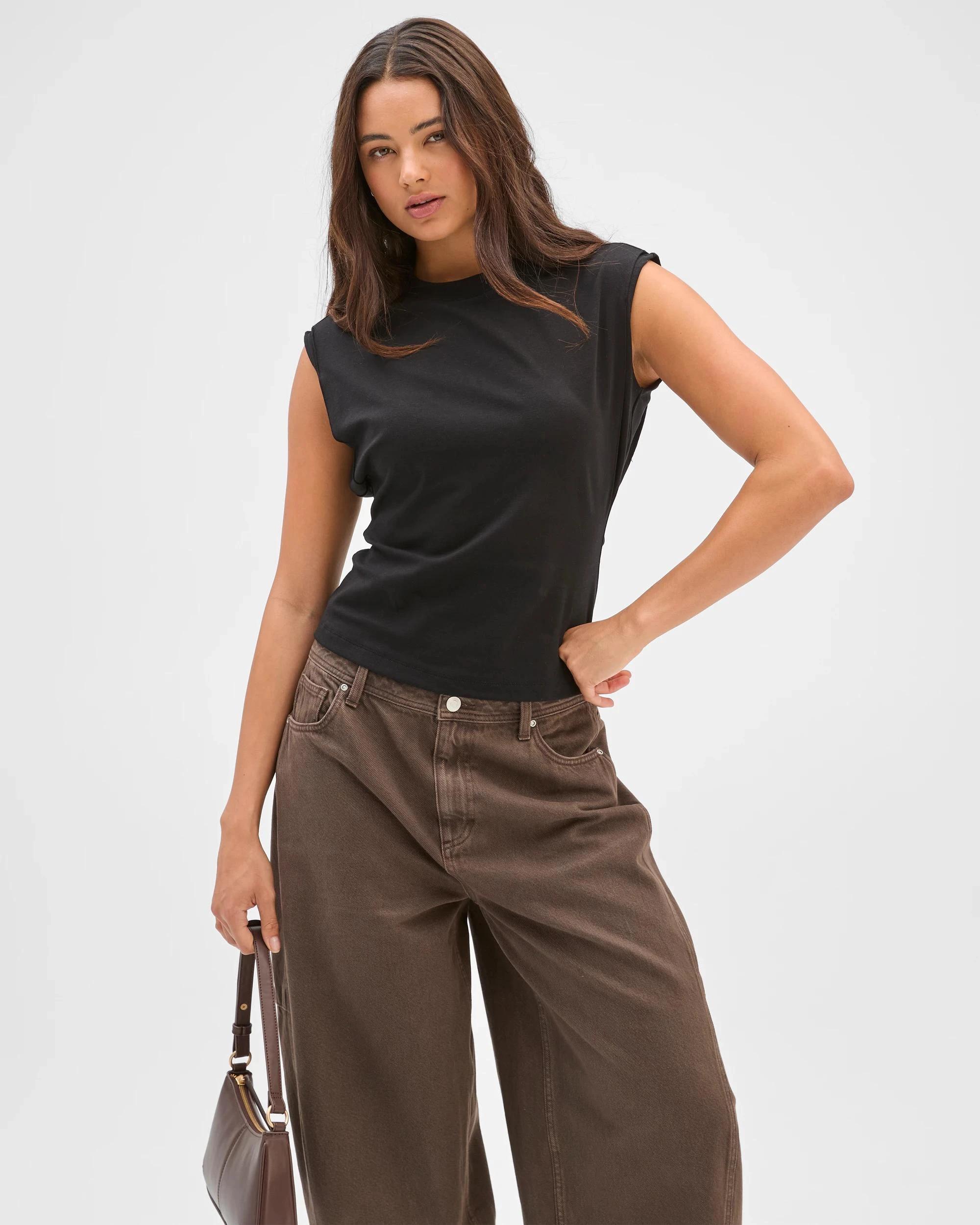 1 Lily Loves Australian Cotton Blend Extended Shoulder T-Shirt BLACK, 1 of 6