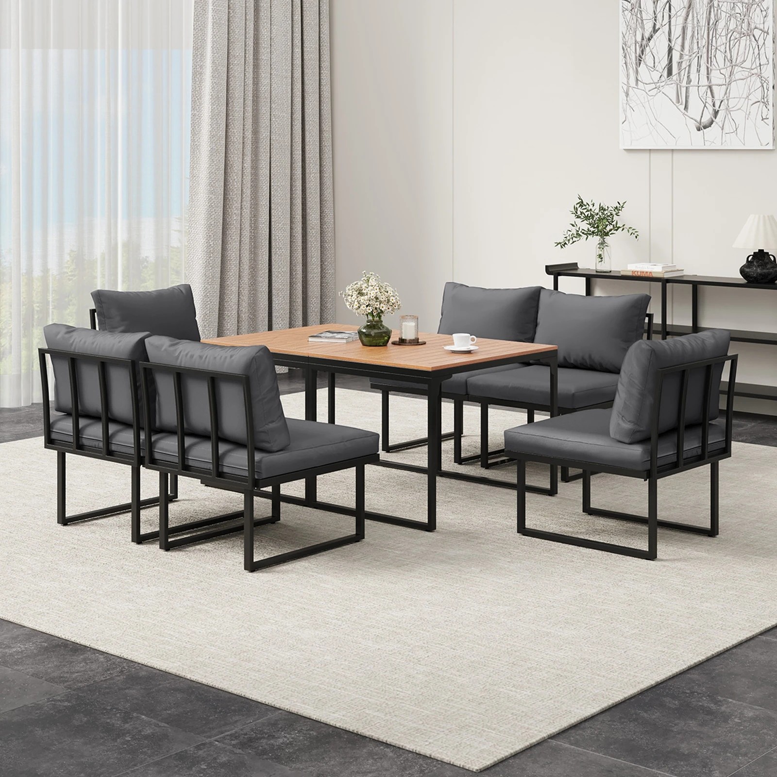 4 Livsip 6 Seater Outdoor Dining Sofa Set Lounge Furniture with Cushions - Multi, 4 of 8