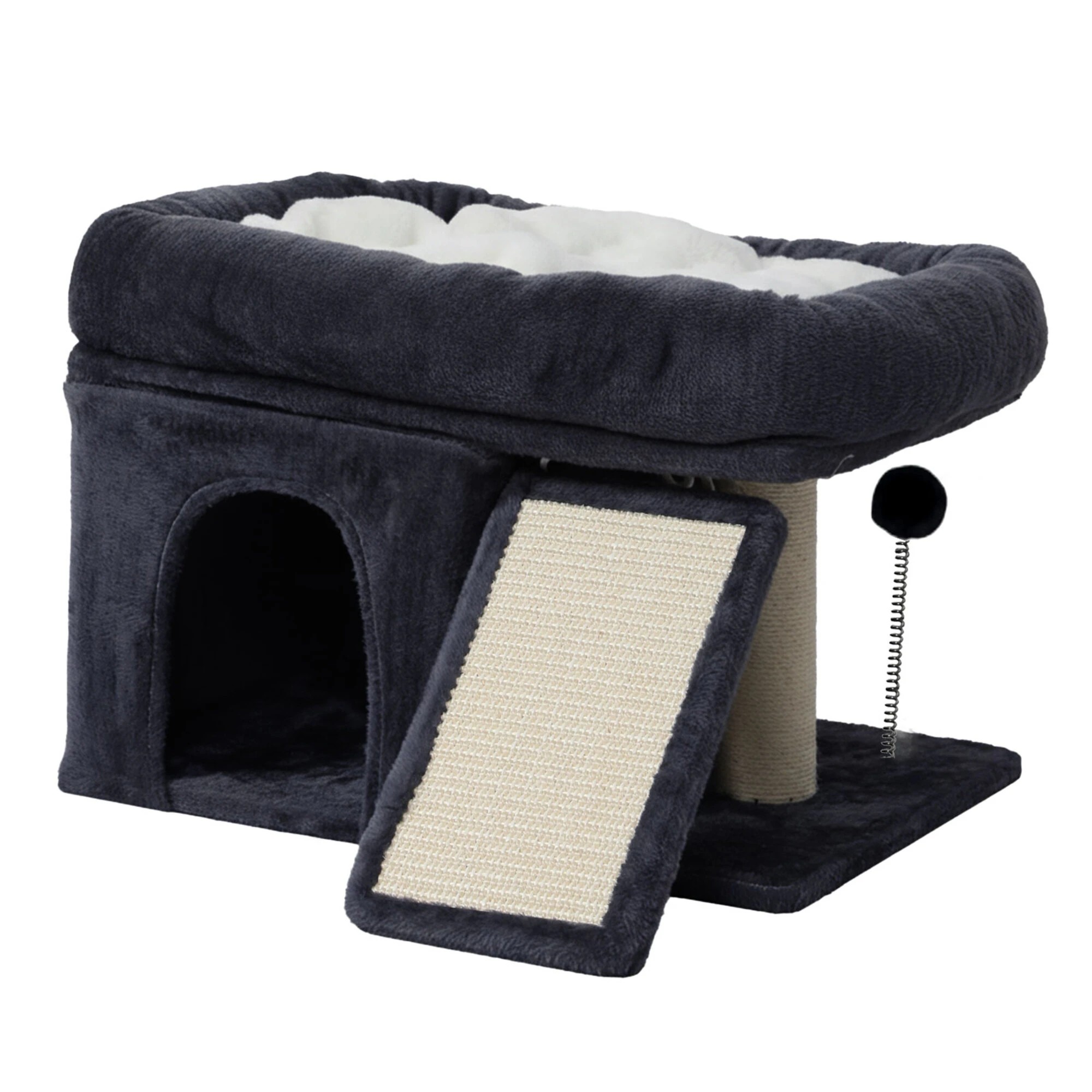 1 PaWz Cat Tree Tower, Plush Perch, Scratching Board, Toy Ball, Indoor Cats - Blue, 1 of 9