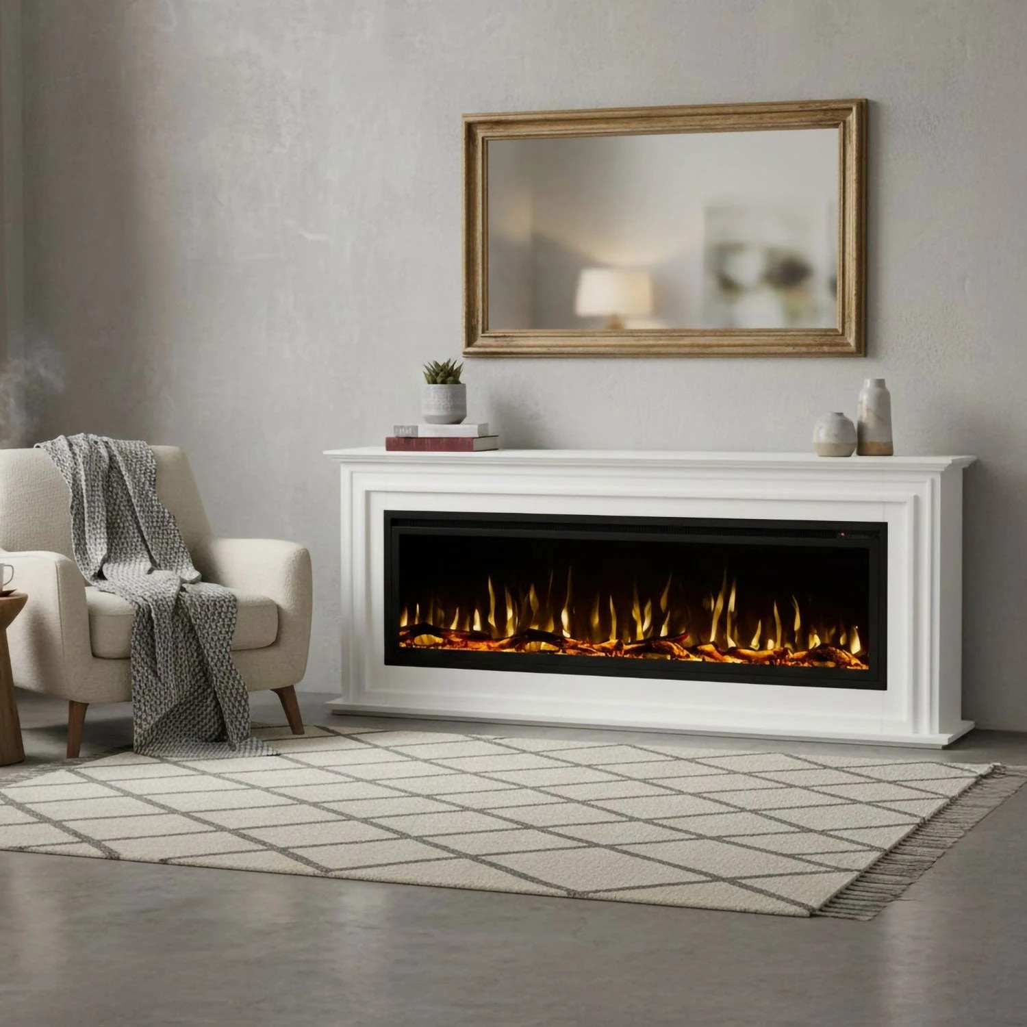 1 Moda Living Concerto 60 inch Electric Fireplace Insert with Eton White Mantel Suite - White, 1 of 6