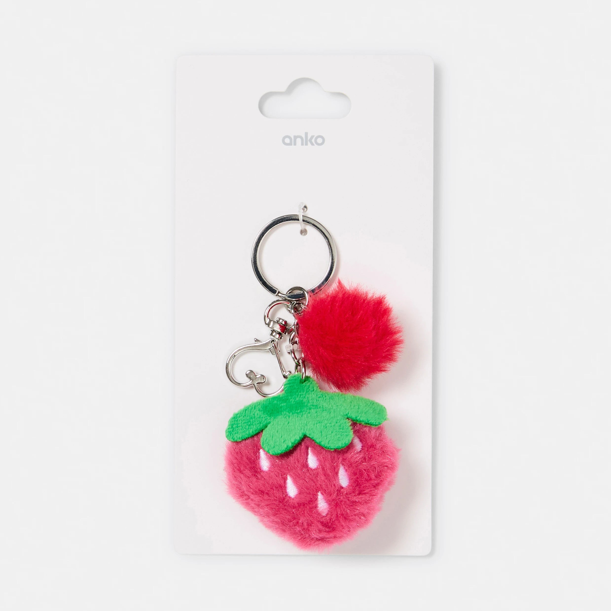 3 Fluffy Strawberry Keyring - Silver Tone and Pink, 3 of 3