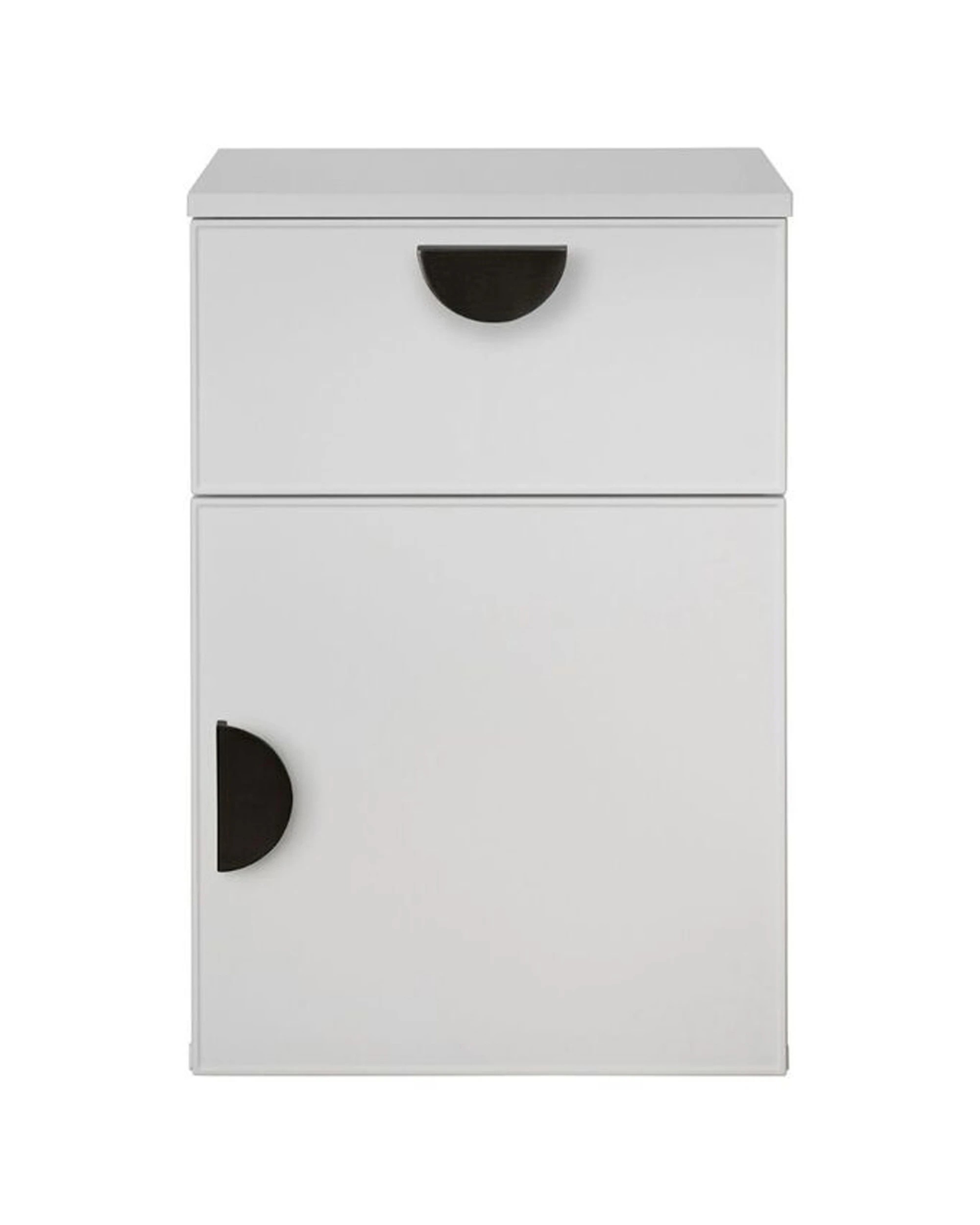 1 European Cabinetry Porto Bedside Table Slim Front Half Moon Handle - White, 1 of 4