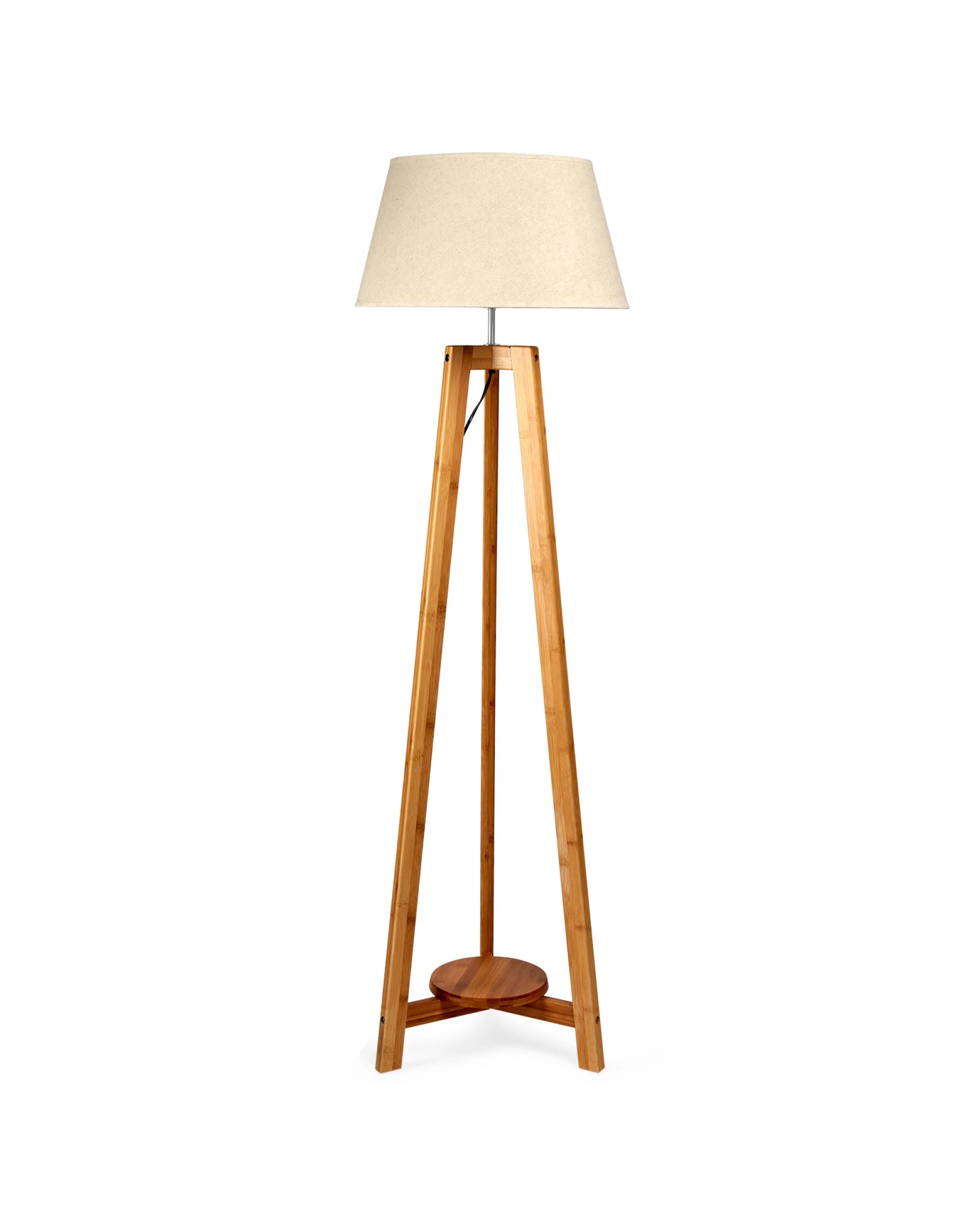 1 BR Home Bamboo Wooden Tripod Floor Lamp with Beige Linen Shade, 1 of 6