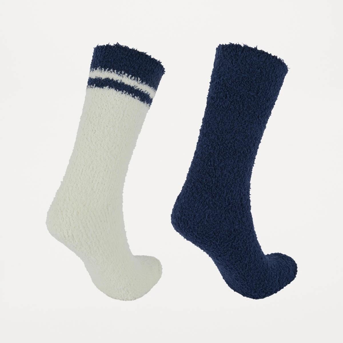 2 2 Pack Plush Home Socks Navy Strp, 2 of 3