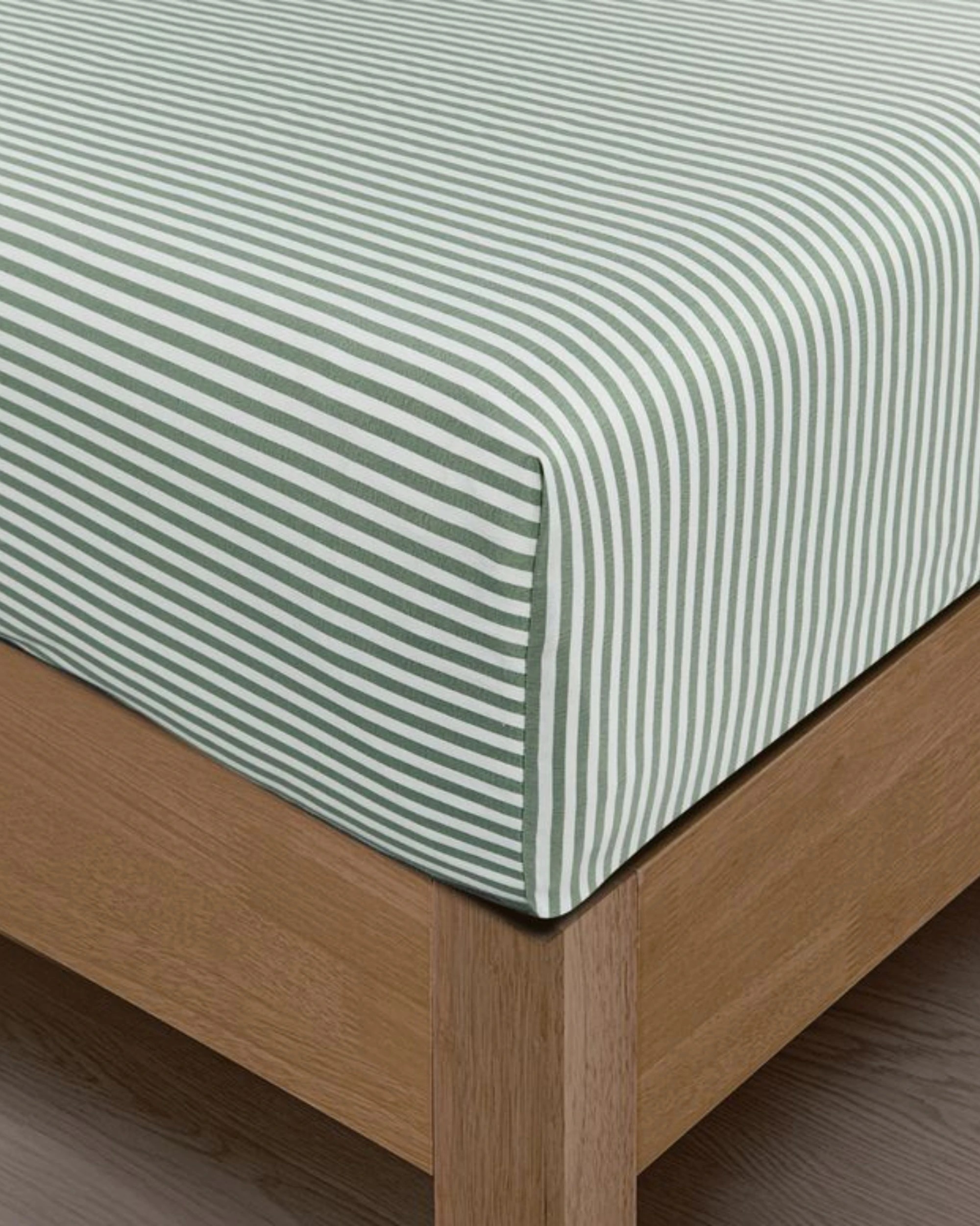 4 CleverPolly Yarn-Dyed Washed Microfibre Fitted Sheet Set - Single Bed - Thin Stripe Sage Green, 4 of 7